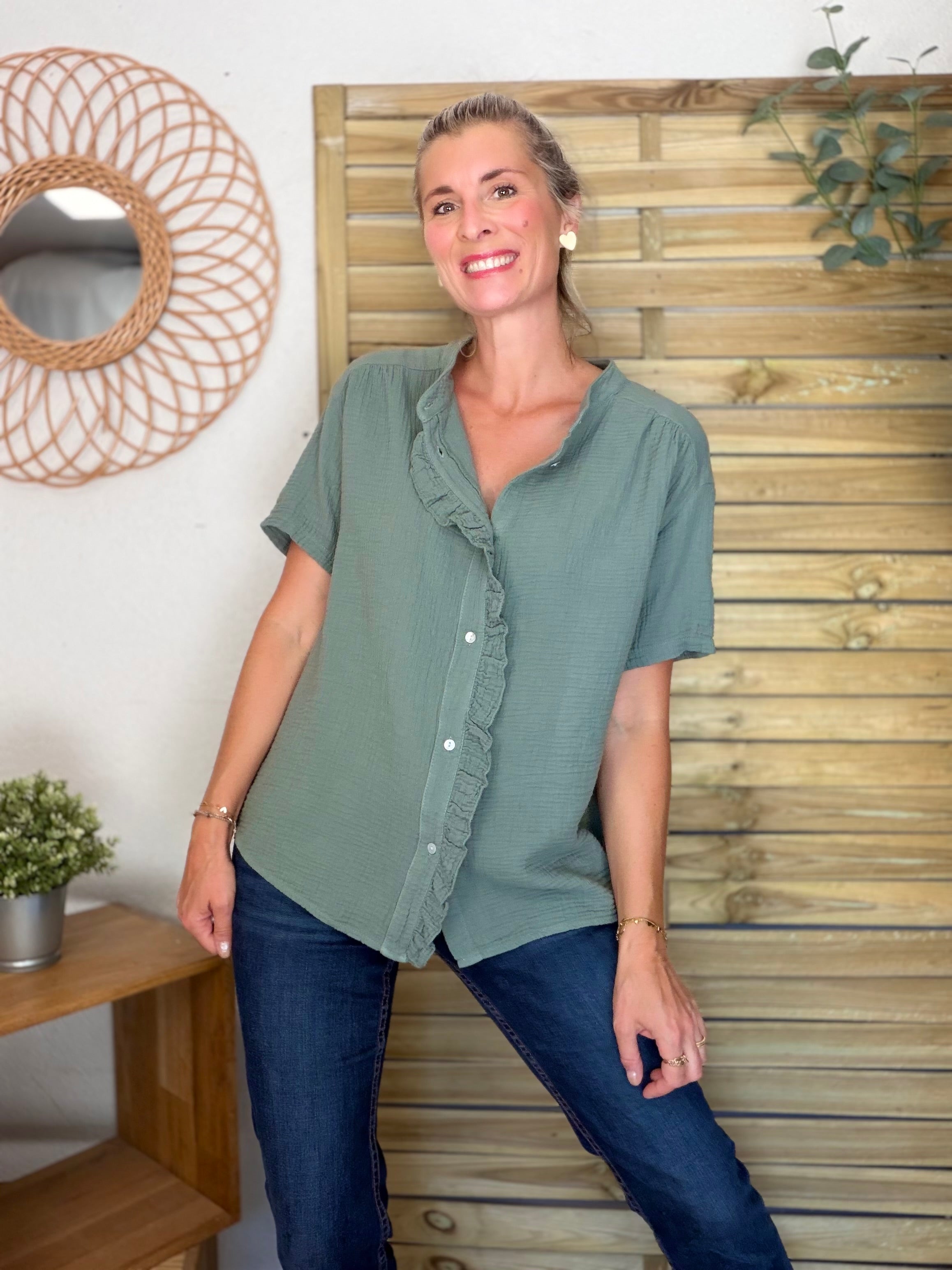 Blouse en gaze de coton ANAËLLE Kaki