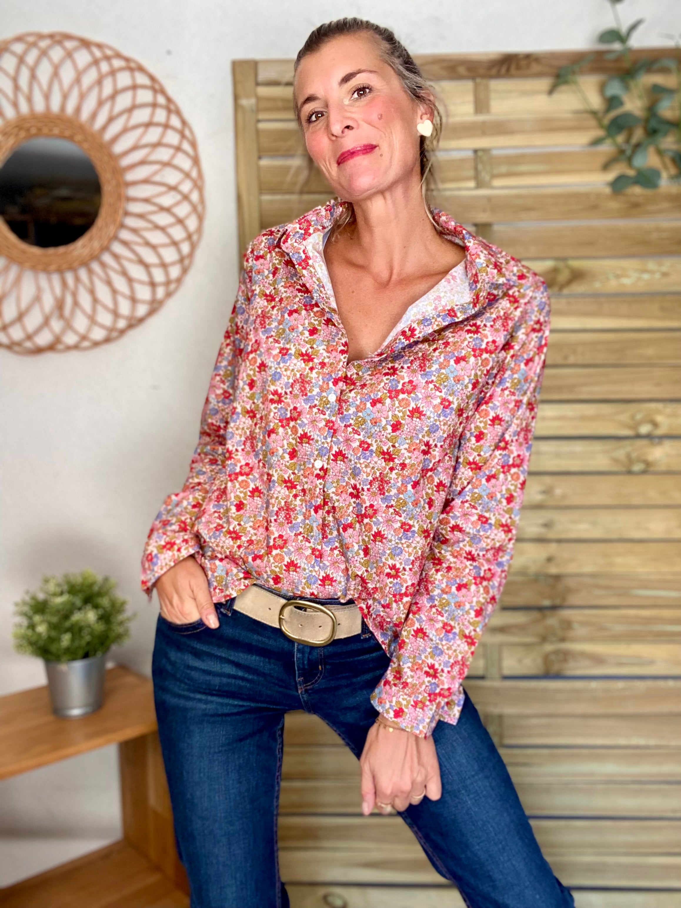 Chemise en coton imprimé Liberty 🌸 et coeur doré 💛 LISE