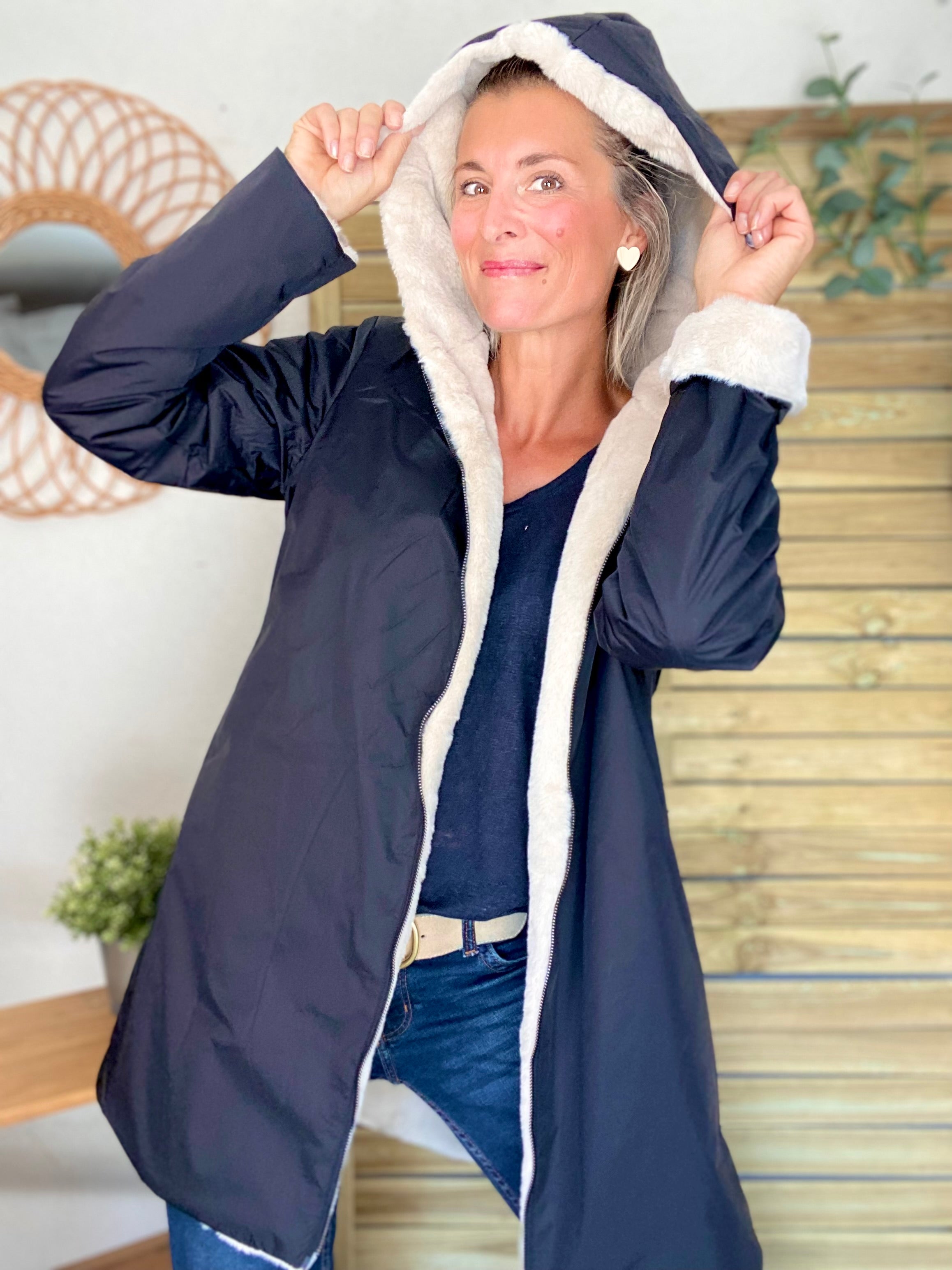 Parka Imperméable réversible fourrée Noir / Beige ALIX - LAURA JO