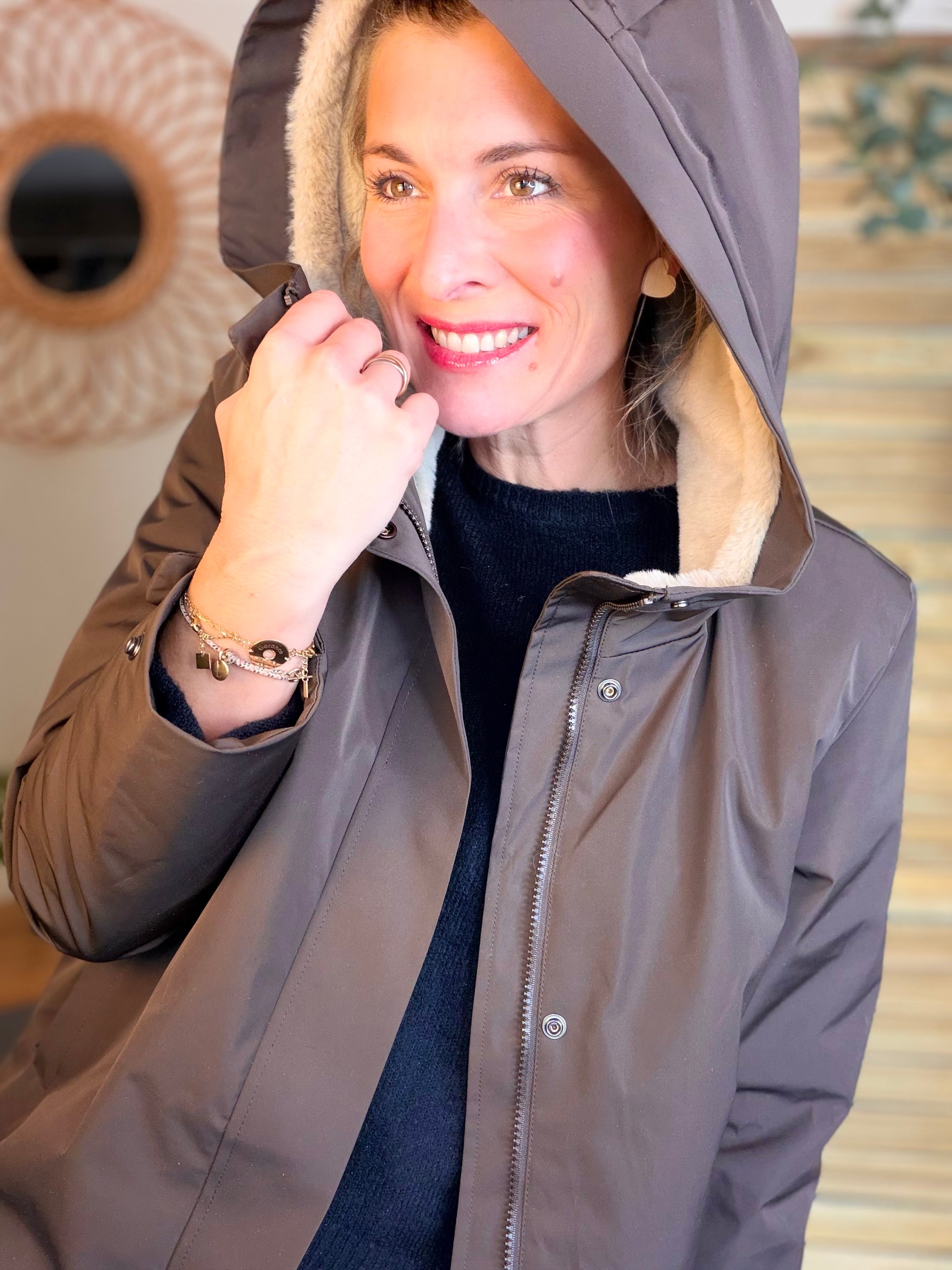 Parka fourrée imperméable AMBRE - Chocolat / Beige - LAURA JO