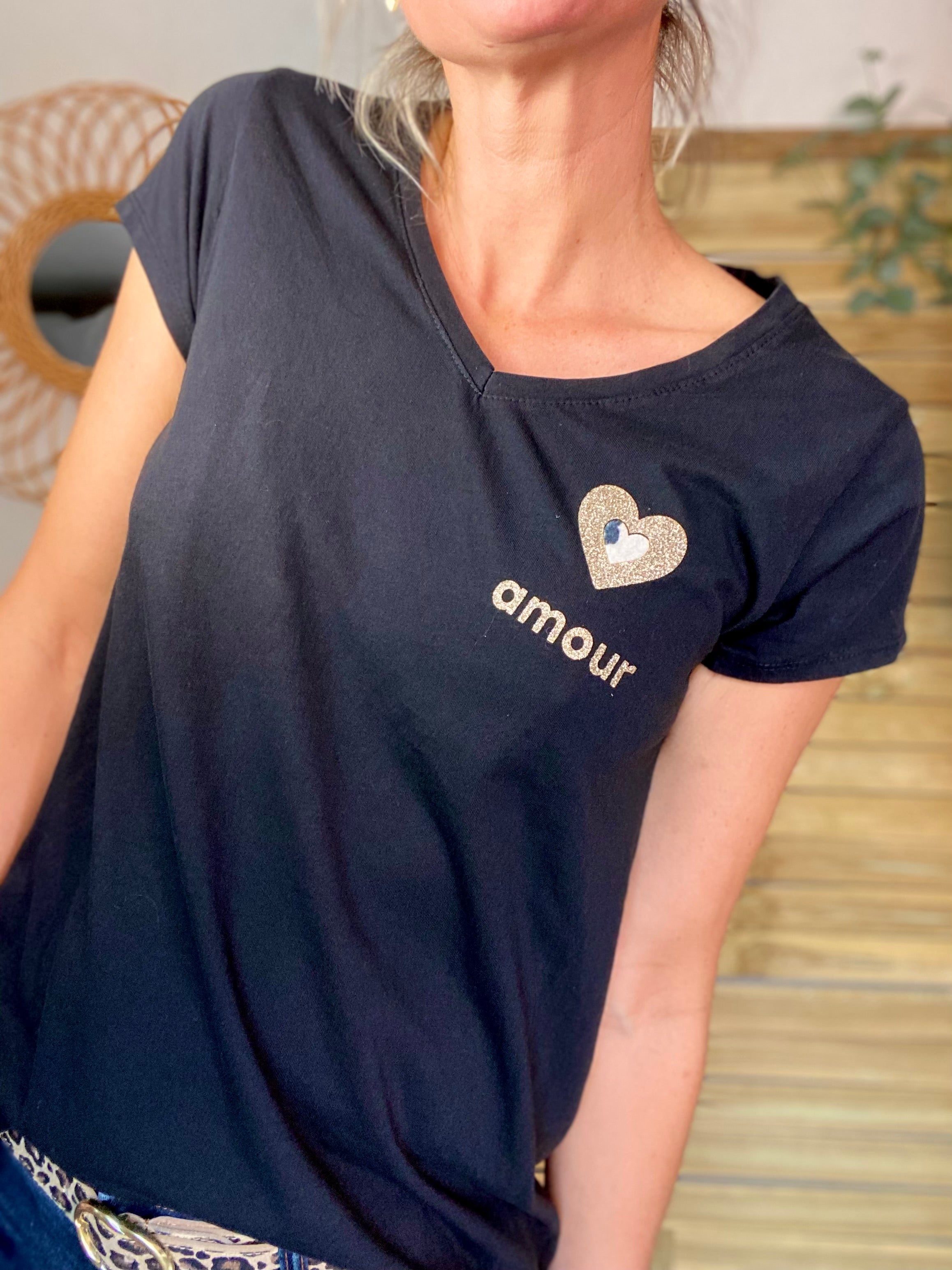 Tee shirt Coeur doré et léo amour 💛🐆 DITA - Noir