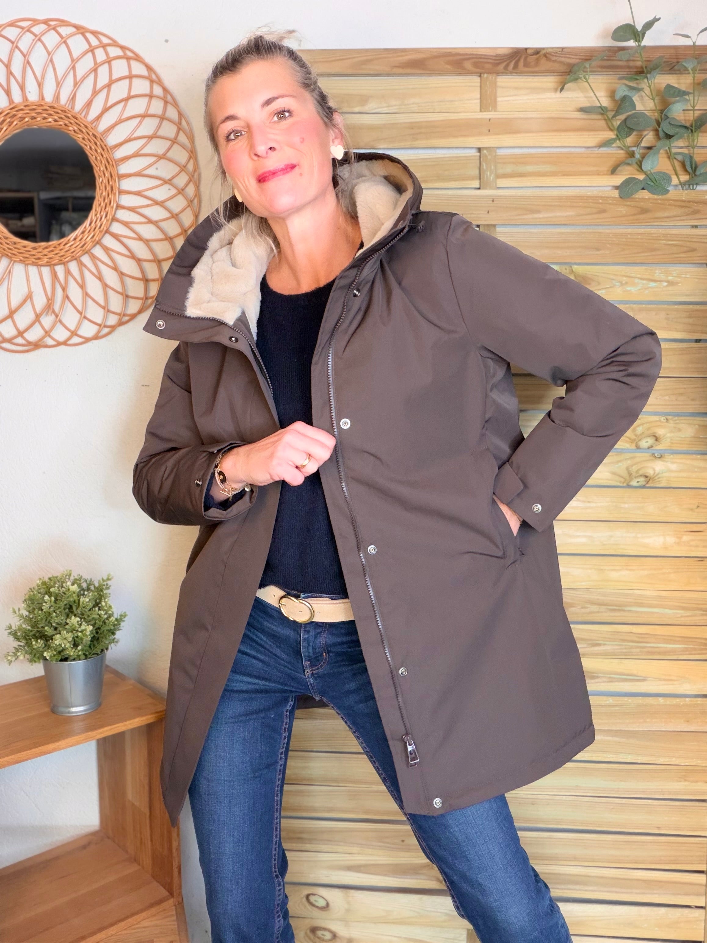 Parka fourrée imperméable AMBRE - Chocolat / Beige - LAURA JO