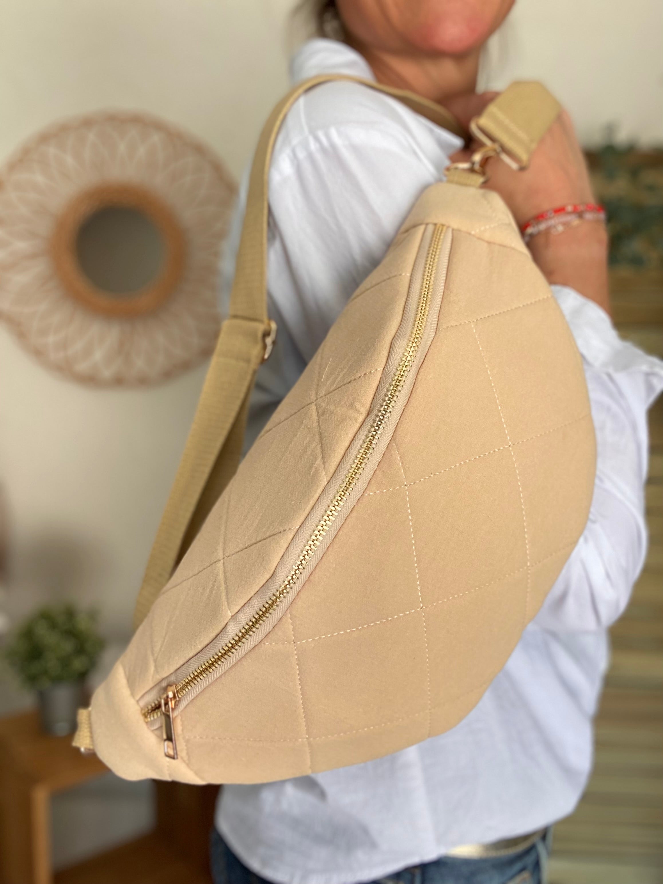 Sac banane XL gaze de coton surpiquée Ciao Boum - CARLY - Beige - FIN DE SÉRIE