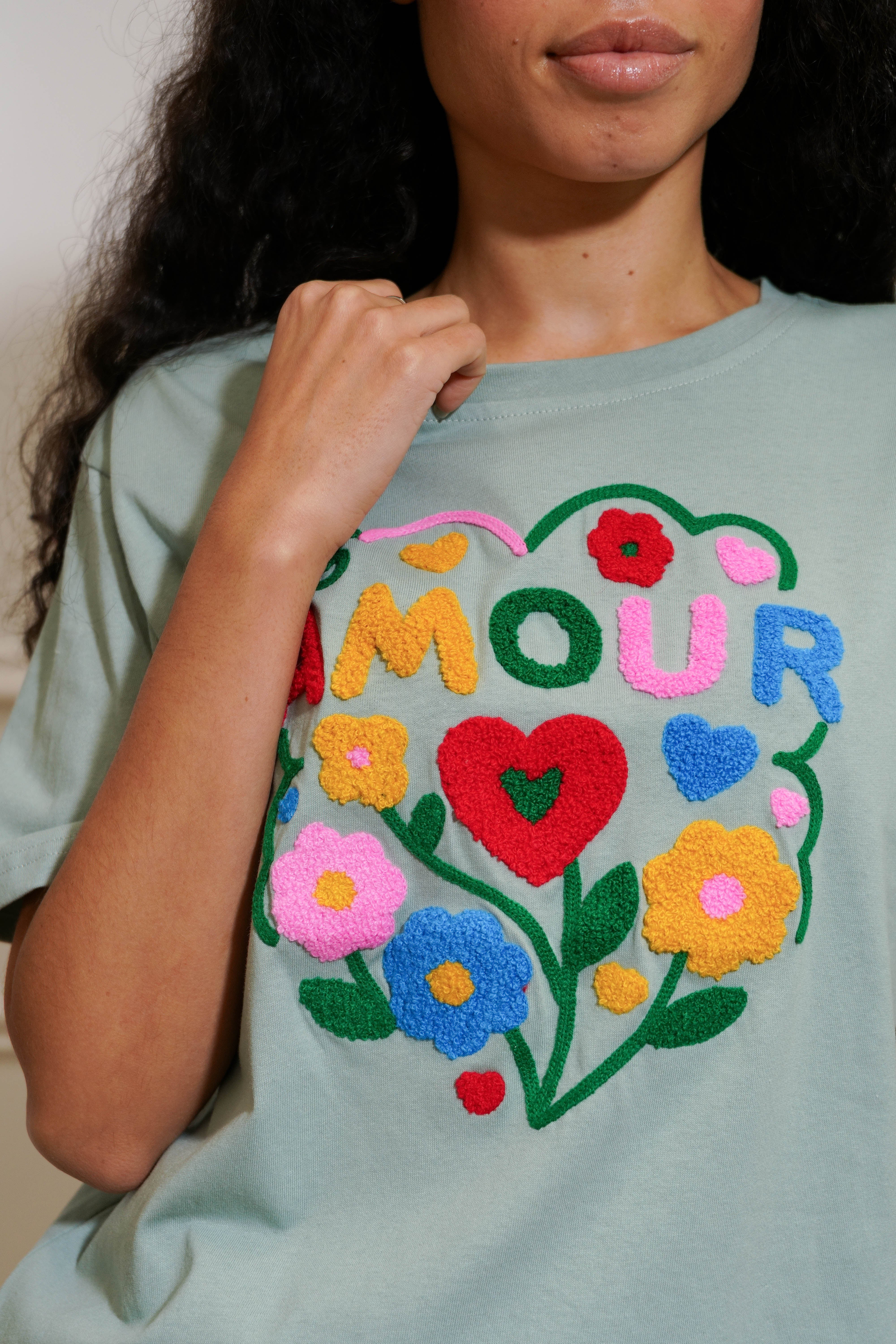 Tee shirt amour fleuri ARYA Vert sauge