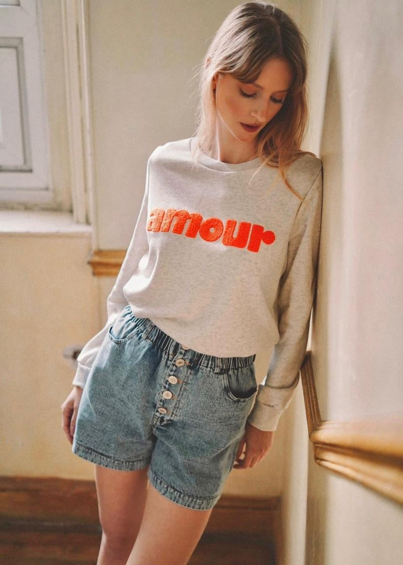 Sweat amour DORIA - Beige chiné / Orange