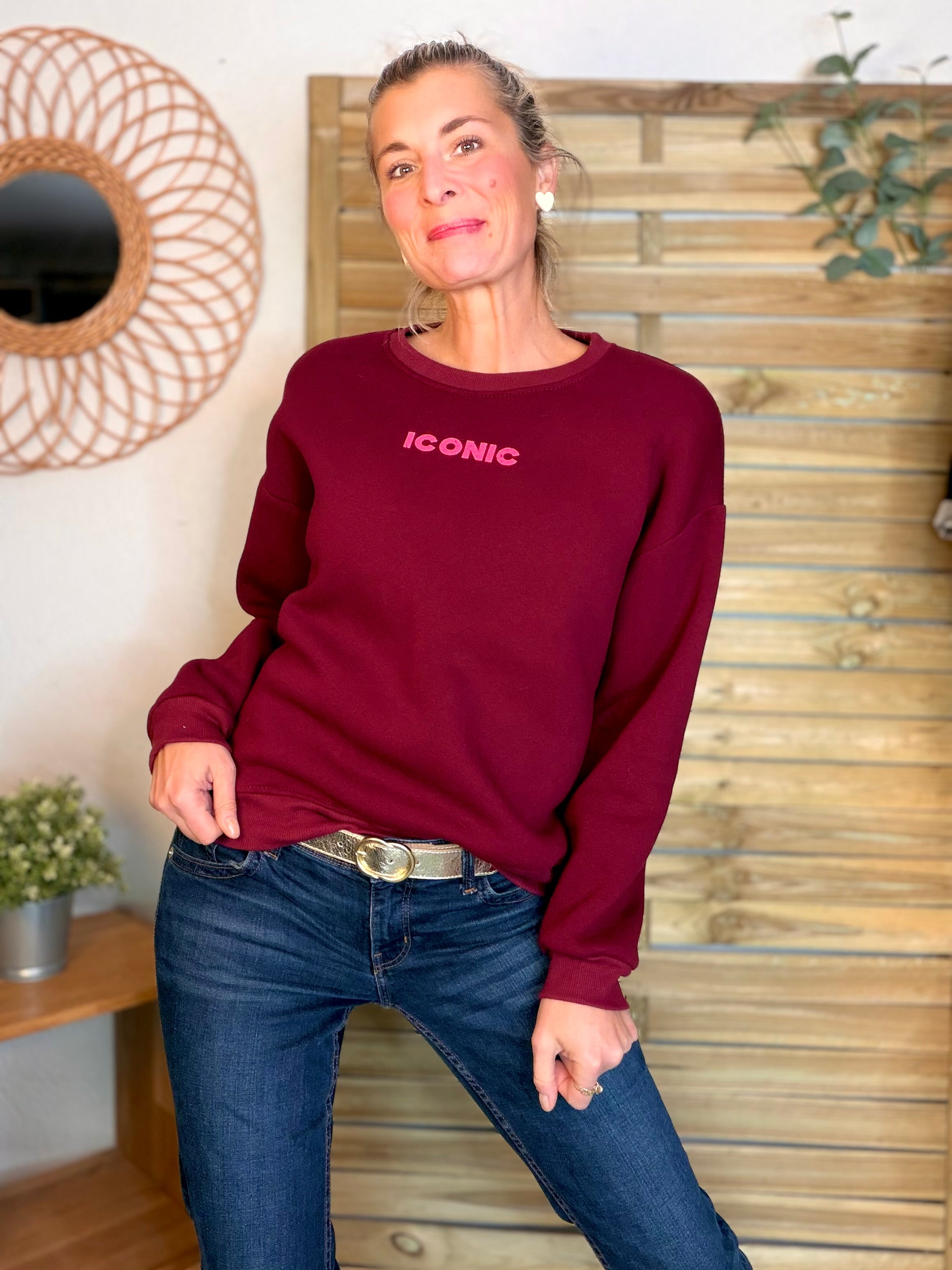 Sweat ICONIC molleton CAPUCINE - Bordeaux