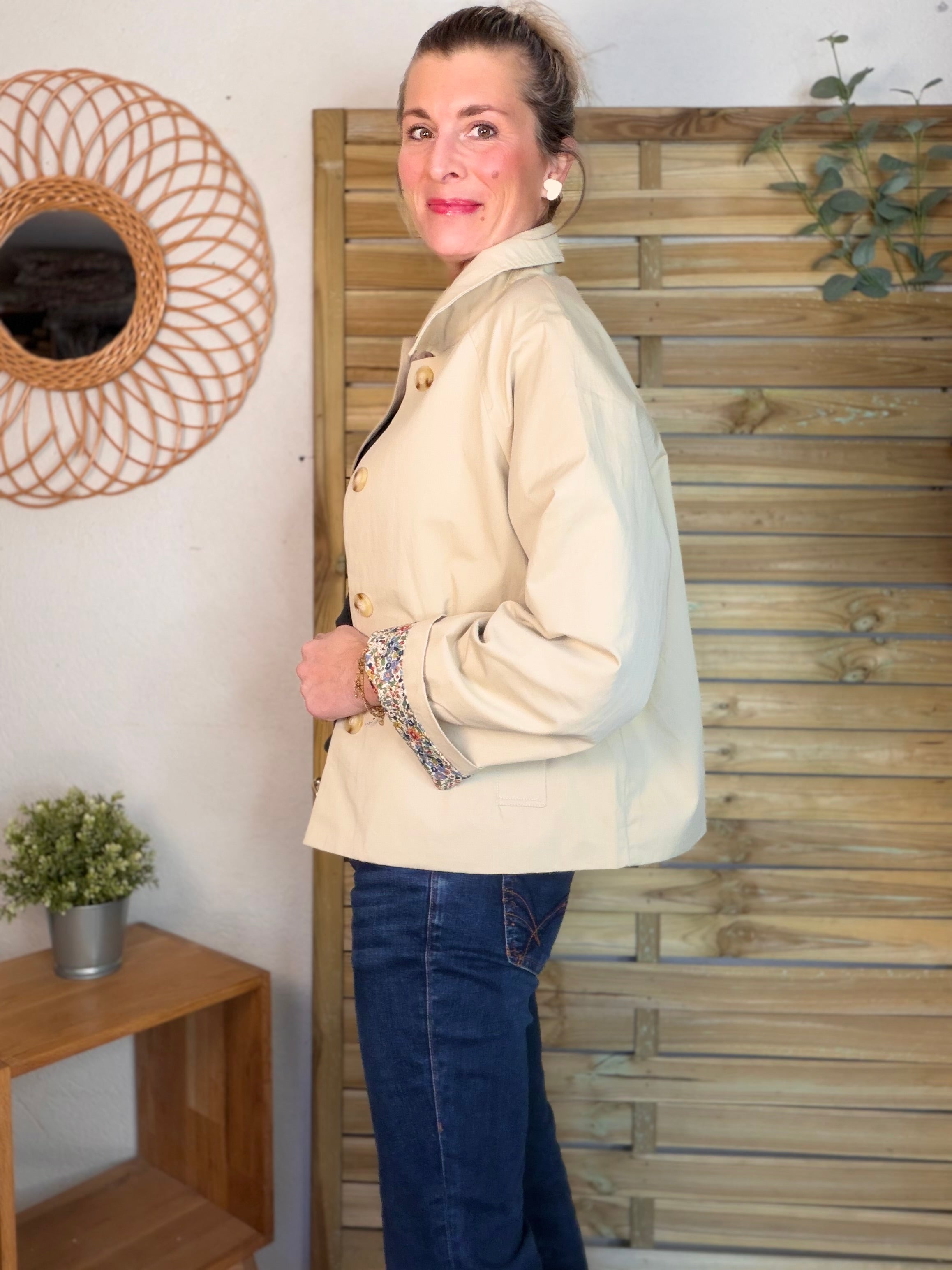 Veste Trench en coton beige avec Liberty - MARION (Taille 2 ans à la Taille L)