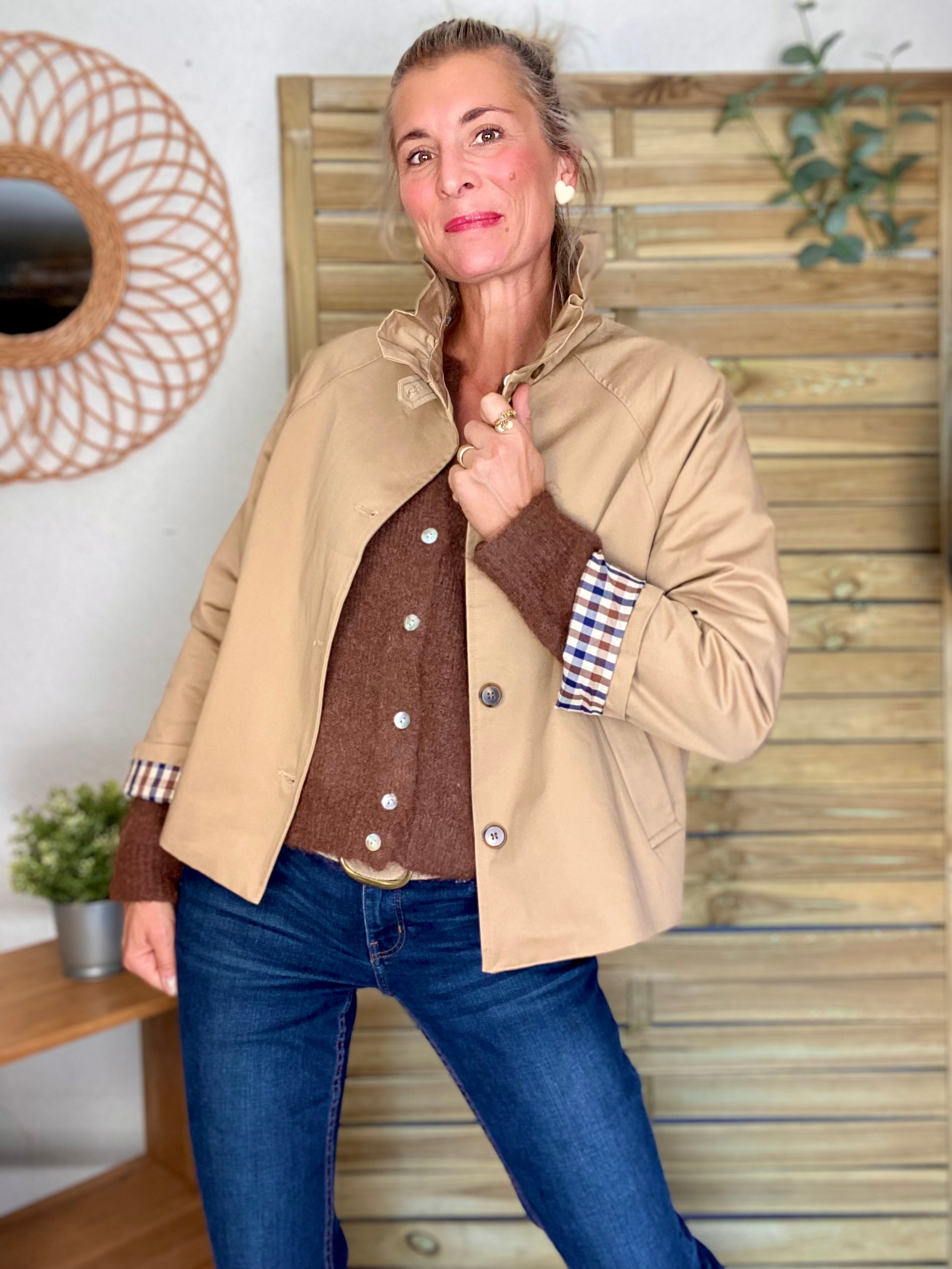 Veste Trench col victorien avec vichy - VICKY Beige