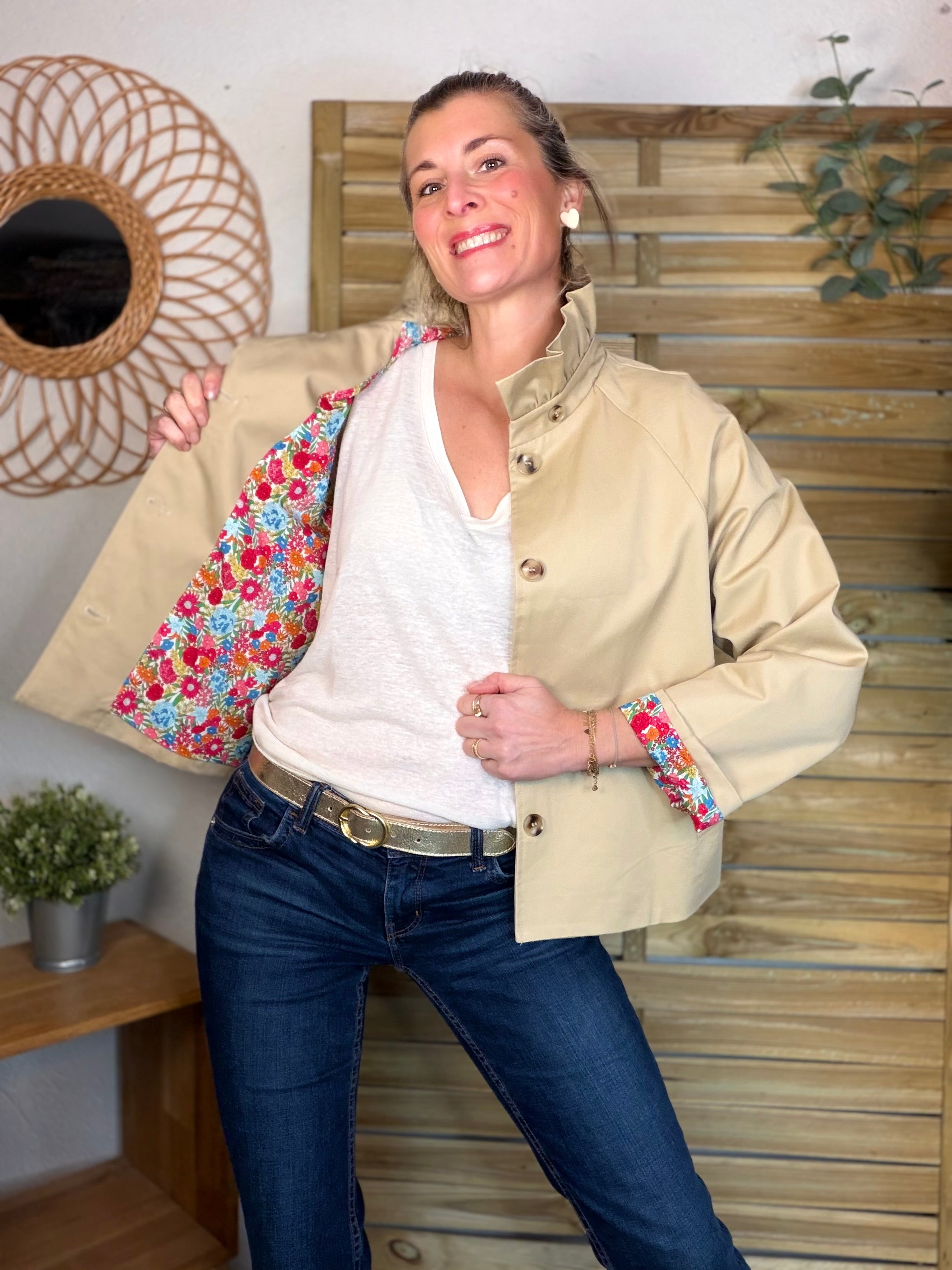 Veste Trench col victorien avec Liberty - VICKY Beige