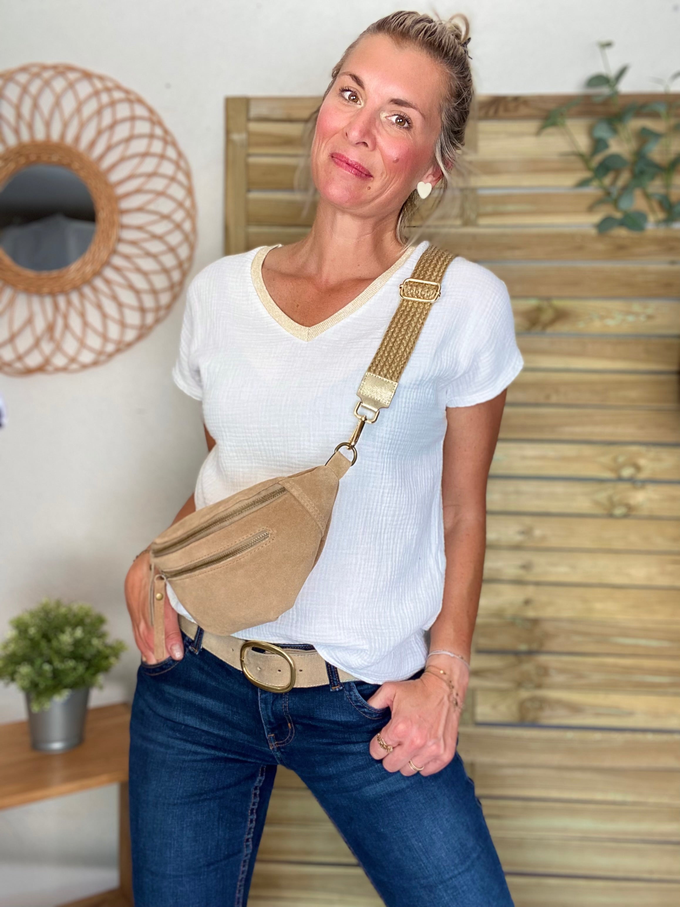 Sangle / Bandoulière pour sacs/ bananes - JENNY (effet paille)