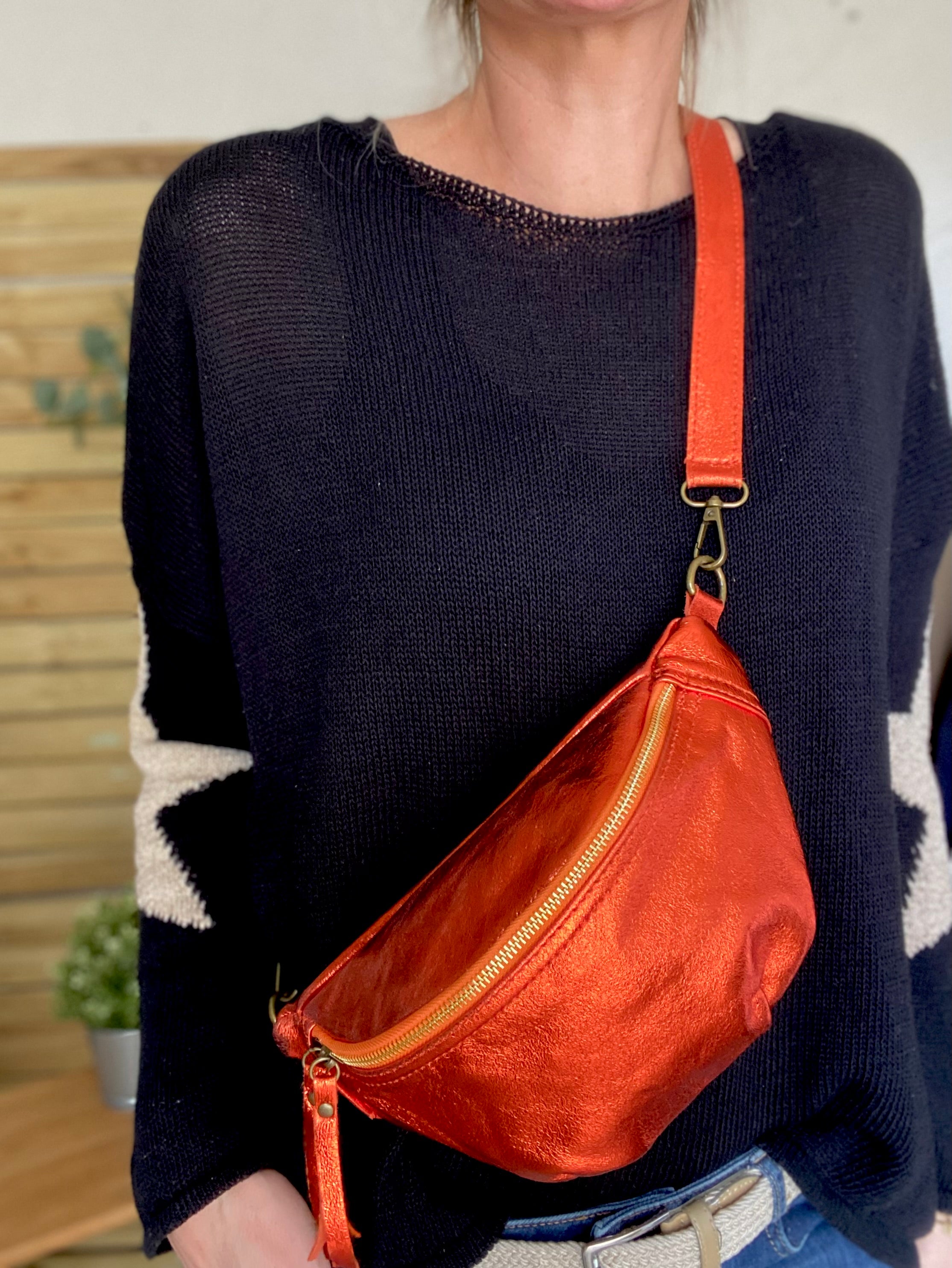 Sac banane en cuir - IRISS - Orange - FIN DE SÉRIE