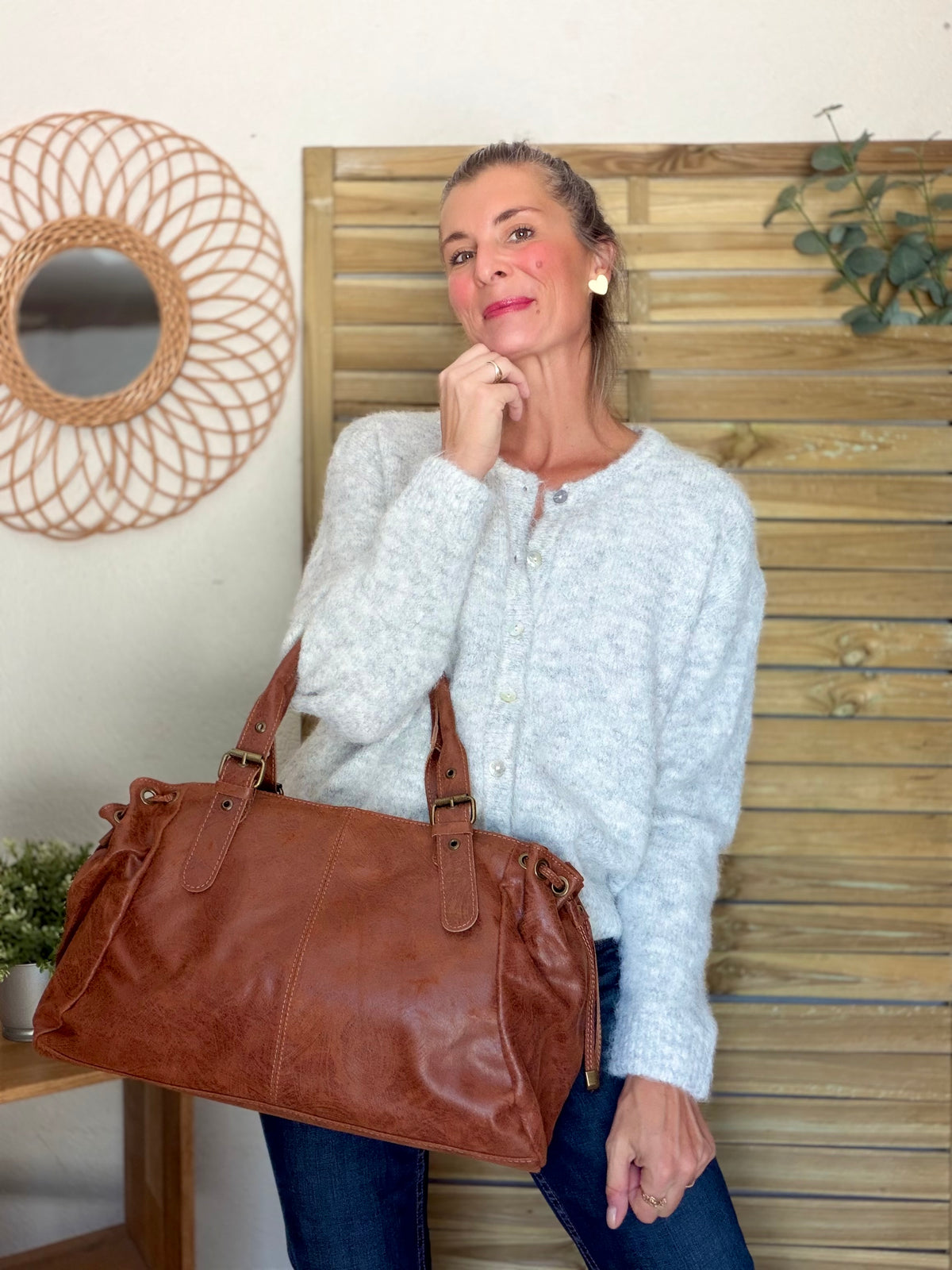 Sac cabas XL en cuir vieilli • COOPER Camel