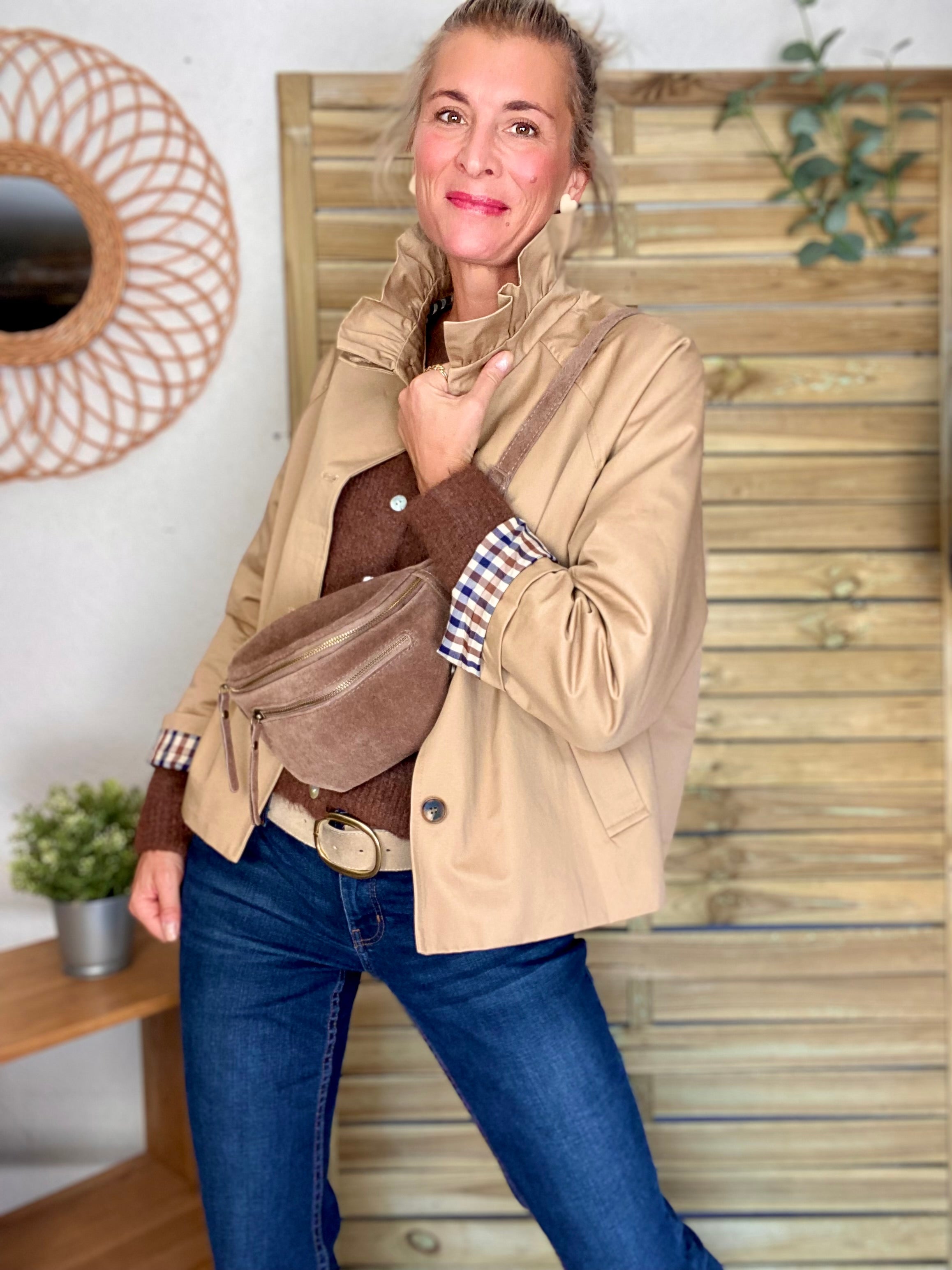Veste Trench col victorien avec vichy - VICKY Beige