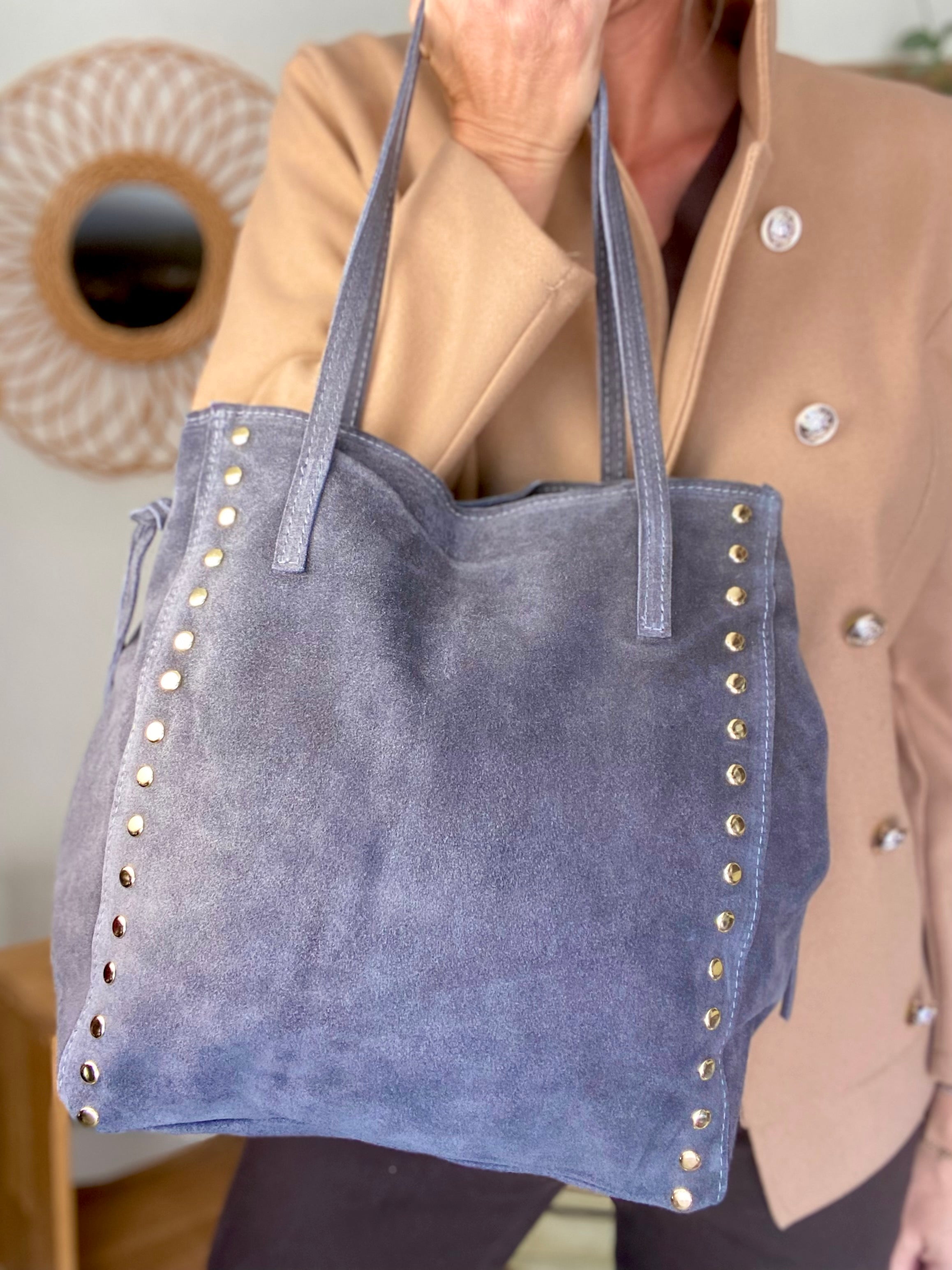 ⚡️PÉPITES FRIDAY - Sac en cuir daim avec clous - Gris foncé - COURTNEY