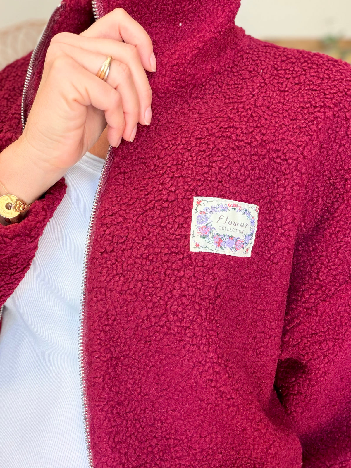 Veste Sherpa zippée LÉONIE Bordeaux