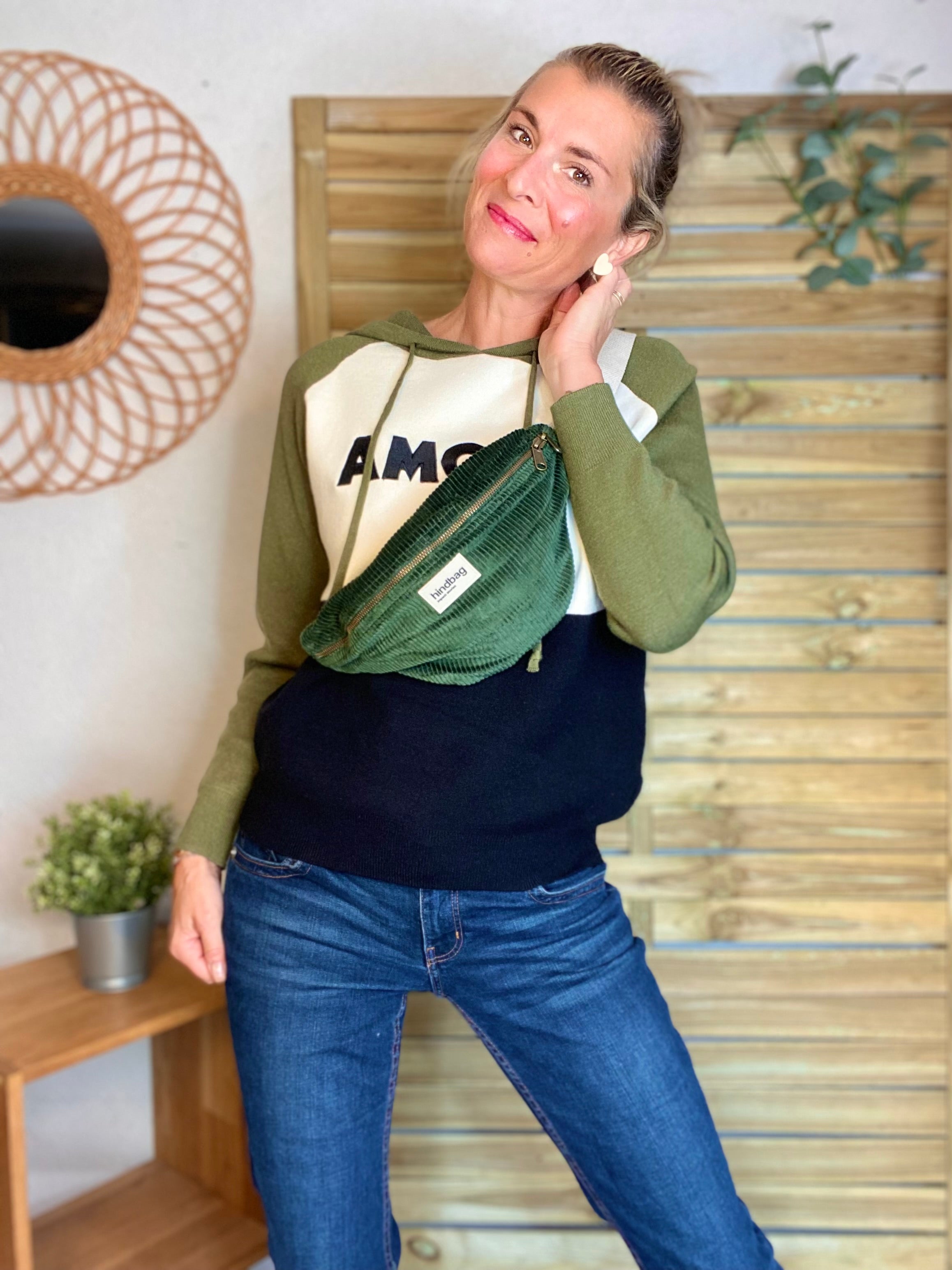 Sac banane HINDBAG Olivia Velours Vert Sapin