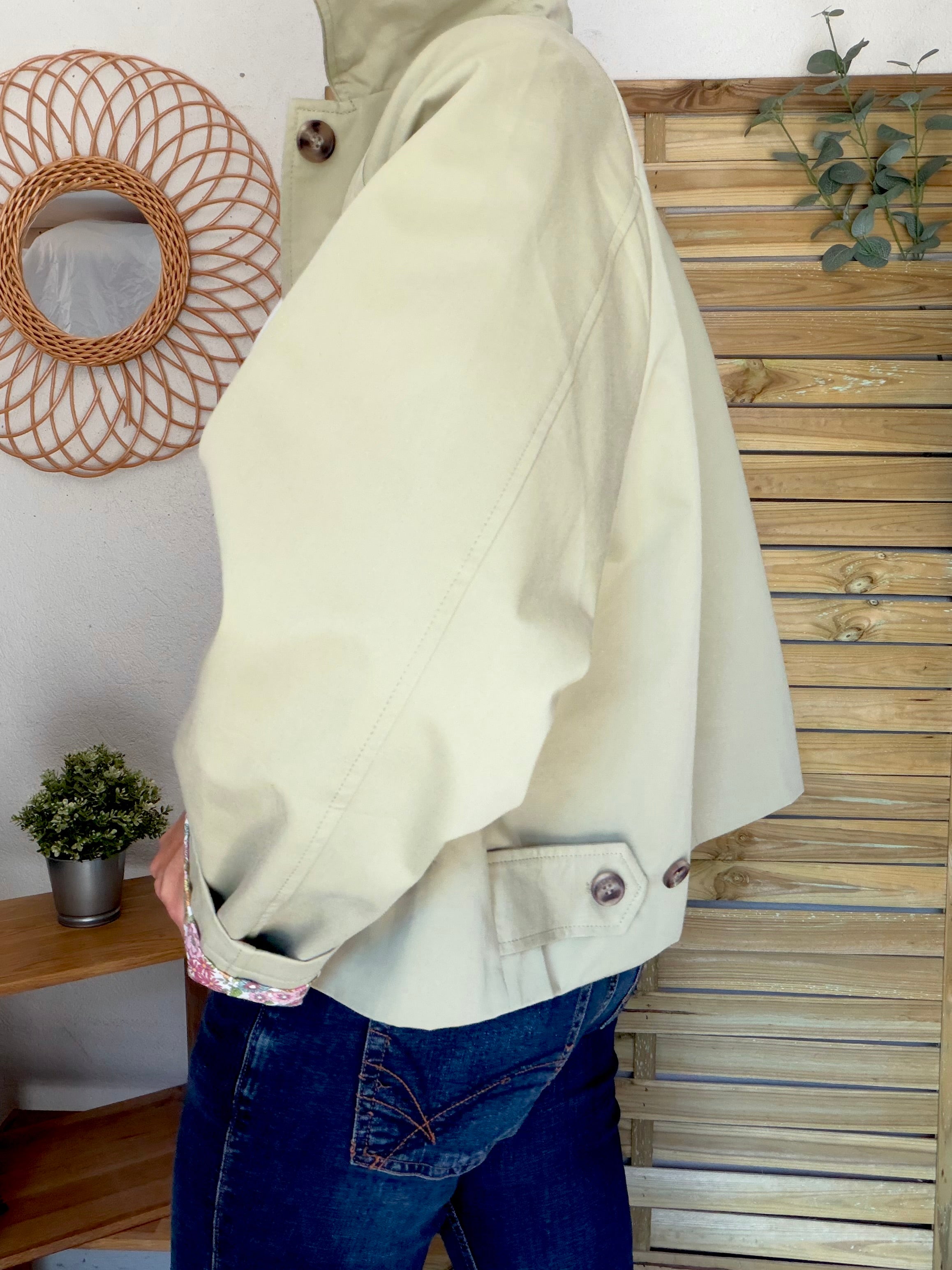Veste Trench en coton Vert amande avec Liberty - MAHAUT - LILI et LALA