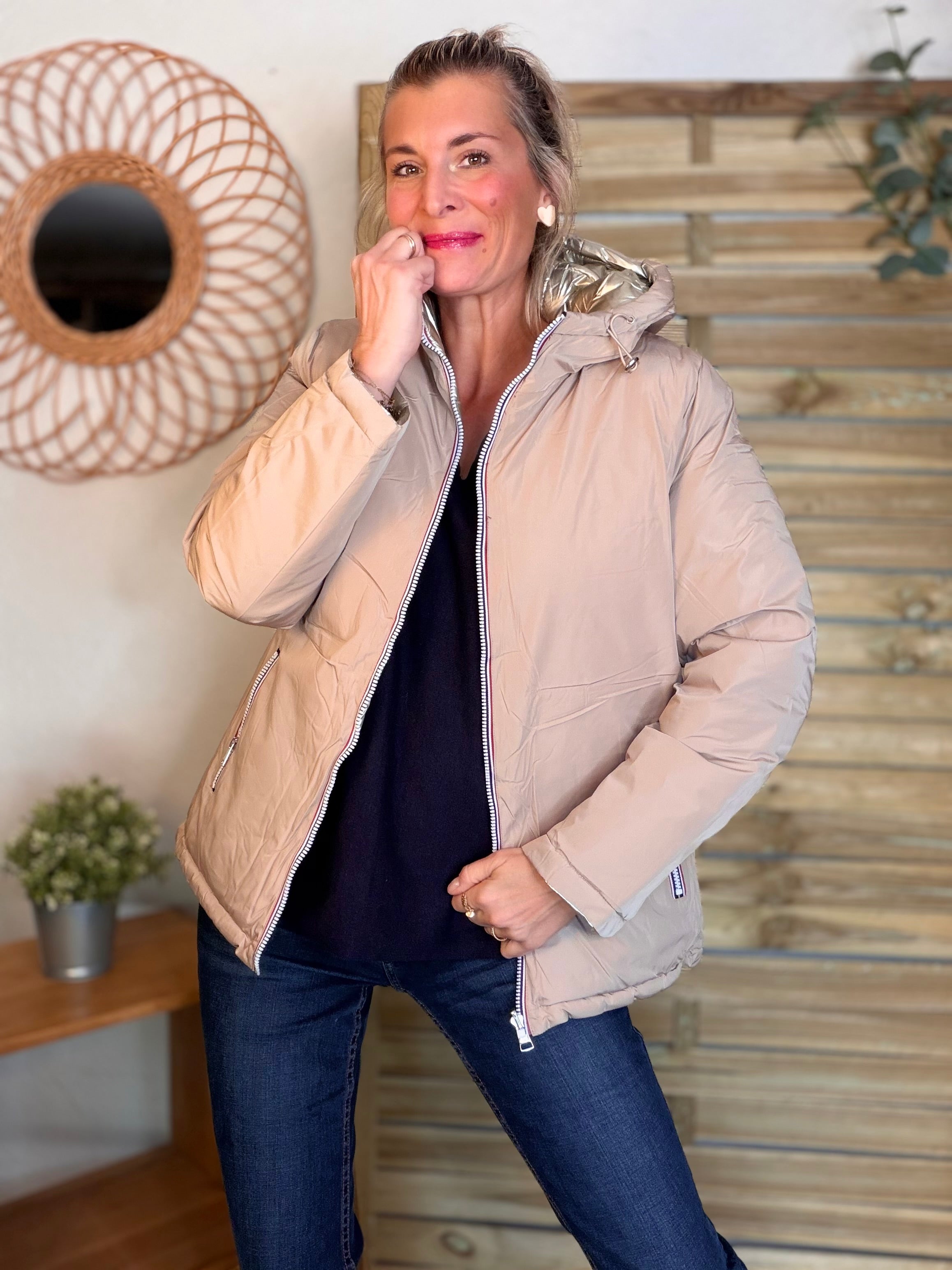 ⚡️PÉPITES FRIDAY - Doudoune imperméable réversible longue ANGÈLE COURT - Beige rosé - MELYA MELODY