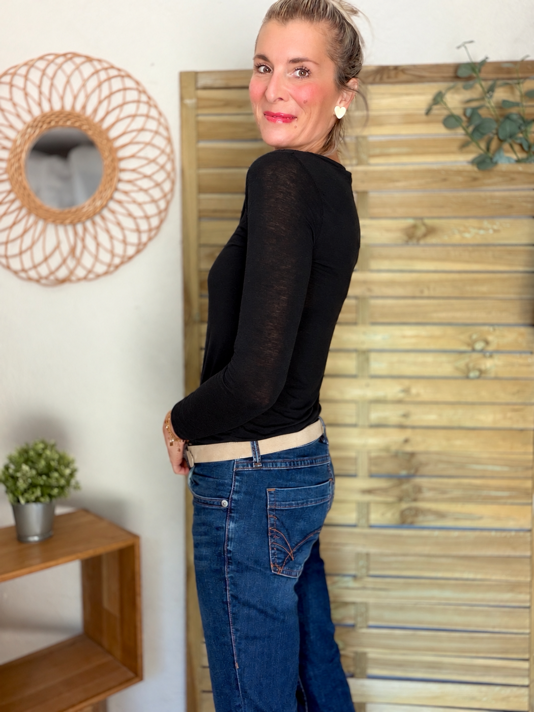 Top cachemire seconde peau manches longues ALBA Noir