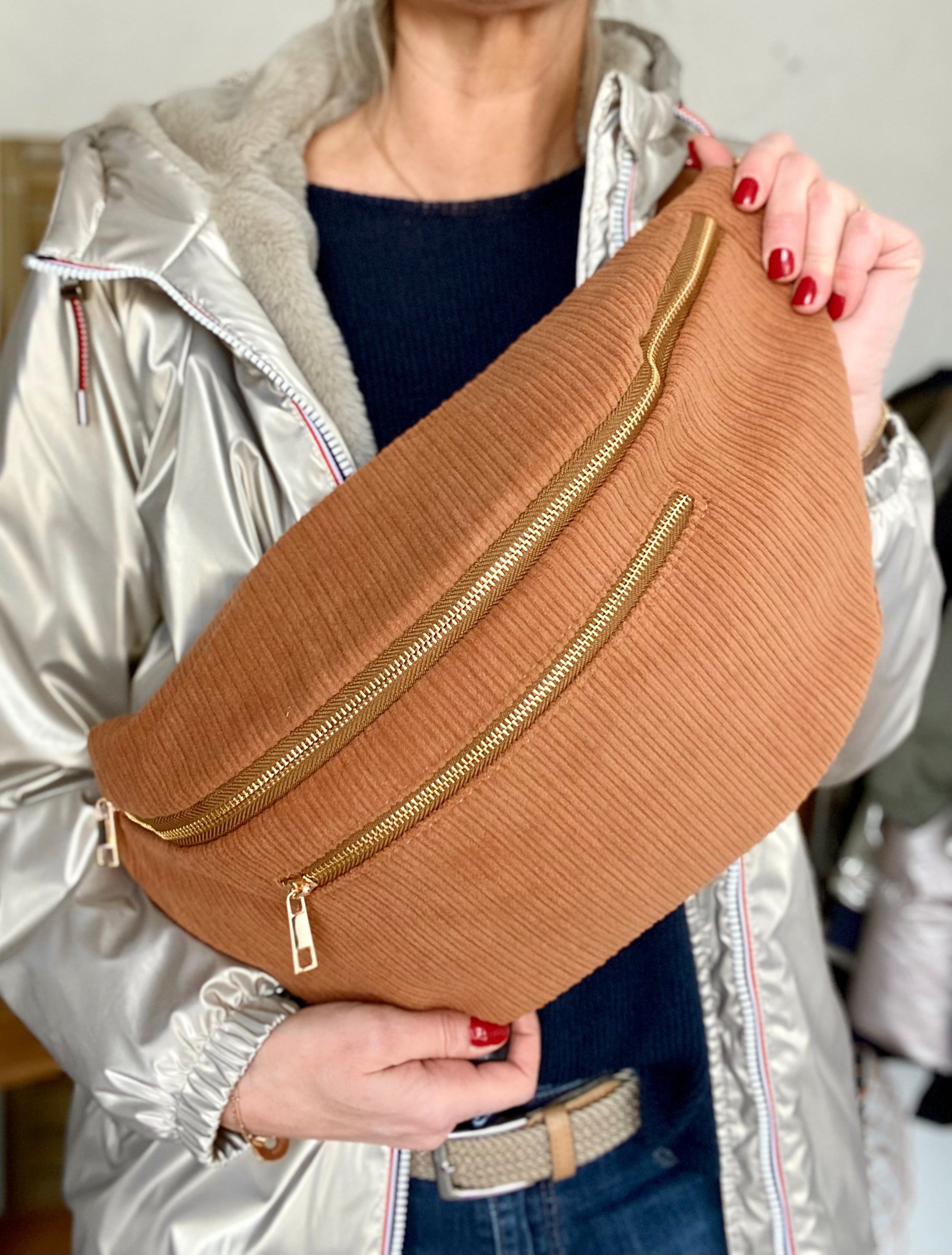 Sac banane XXL Velours côtelé  Ciao Boum MOLLY -  Camel