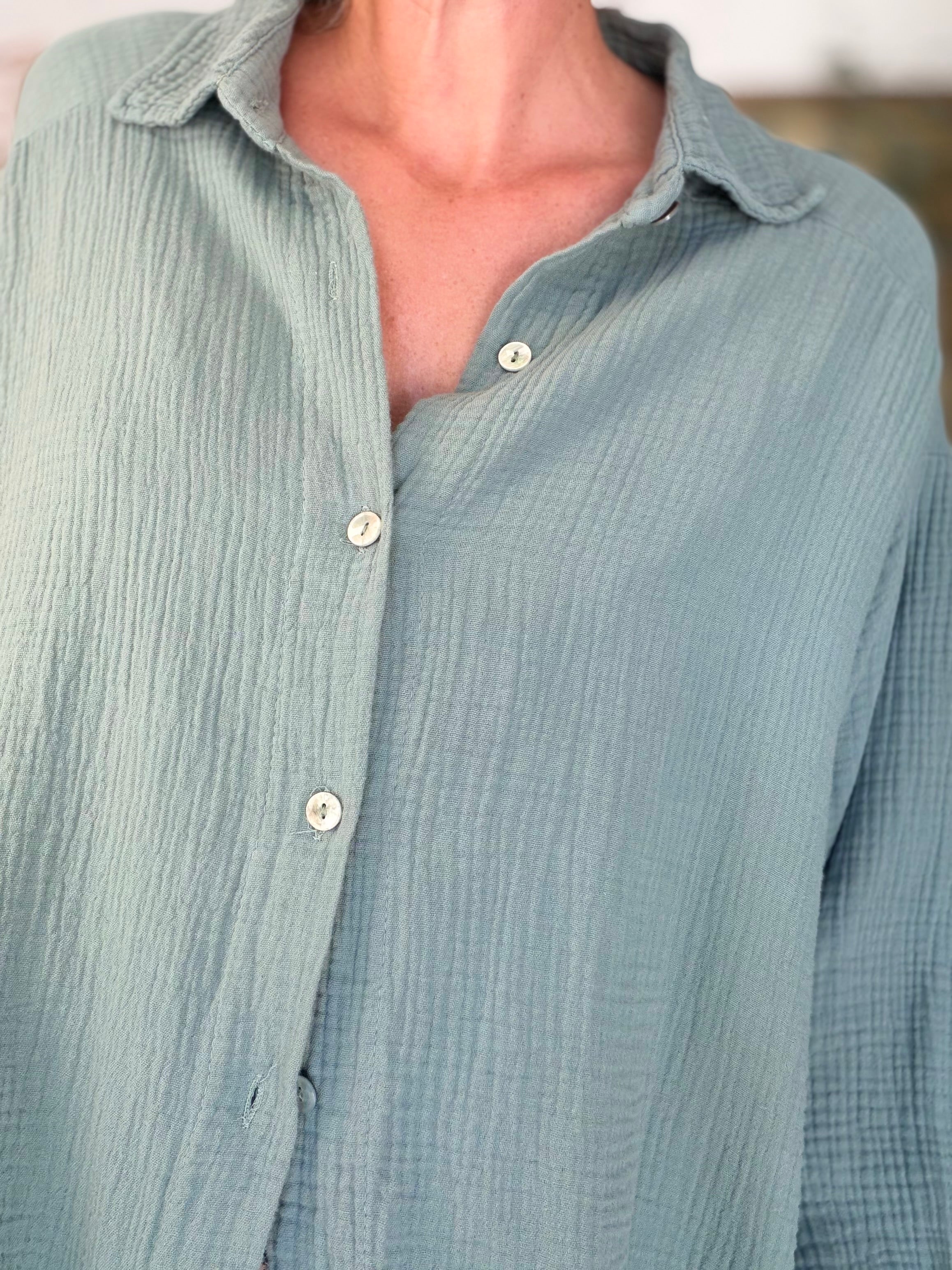 Chemise en gaze de coton unie FÉLICIA Kaki
