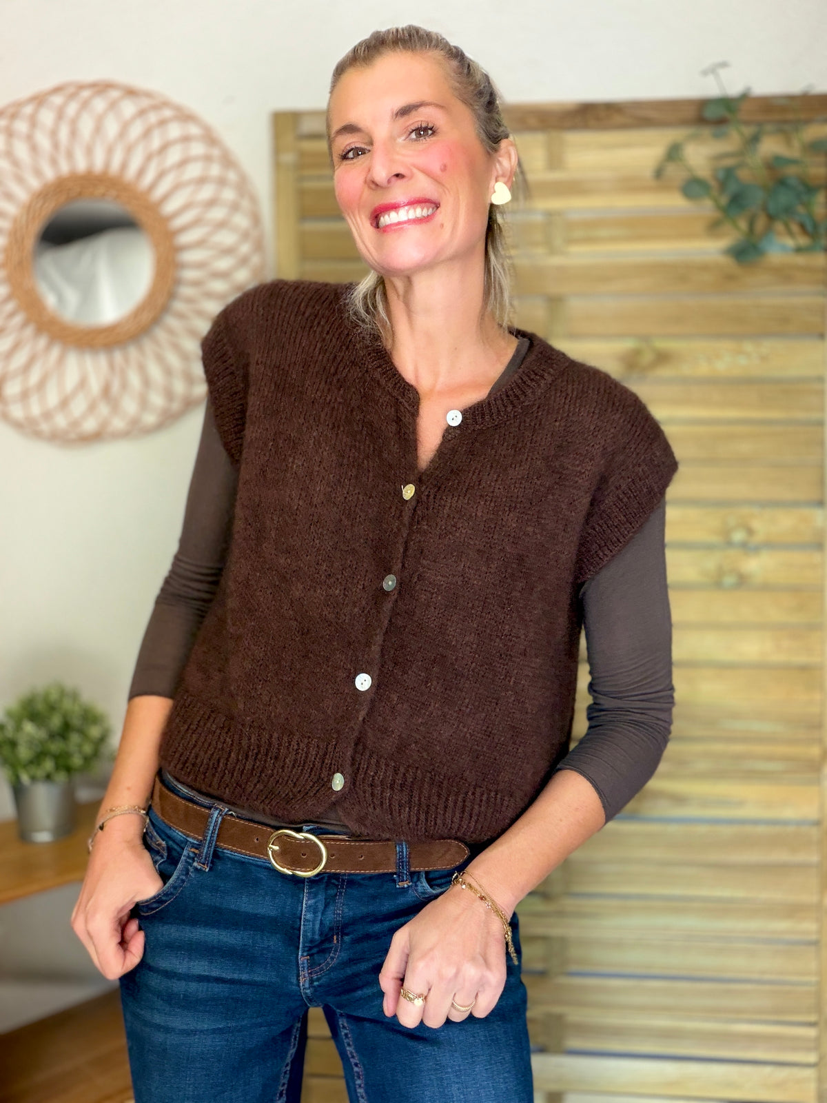Gilet sans manche en maille laine et mohair AVERY Chocolat