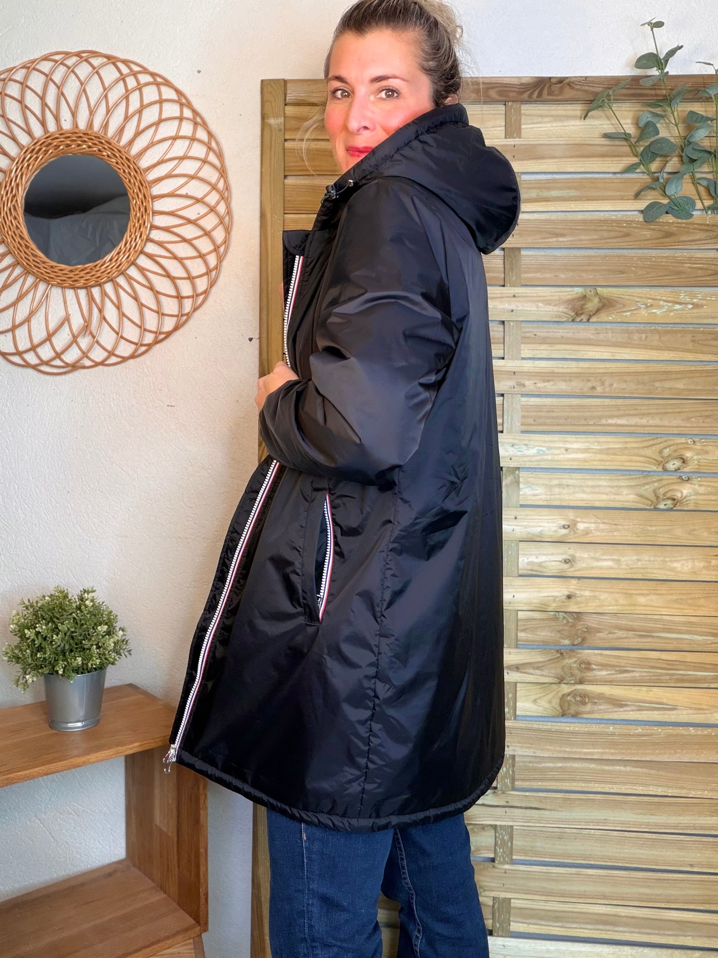 Parka Imperméable LOUISE LONG Sherpa écru - Noir - LAURA JO