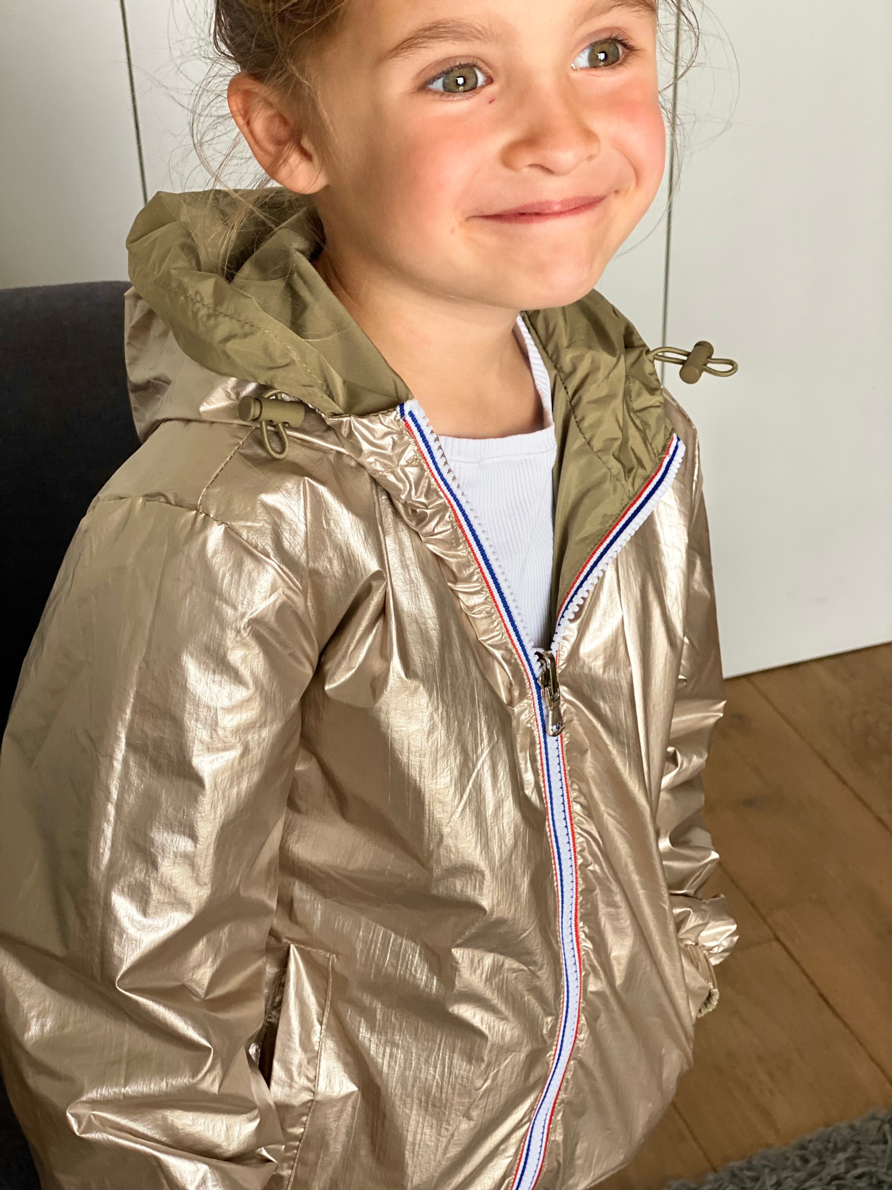 Veste Imperméable réversible mixte GARANCE KIDS - Kaki clair / Doré