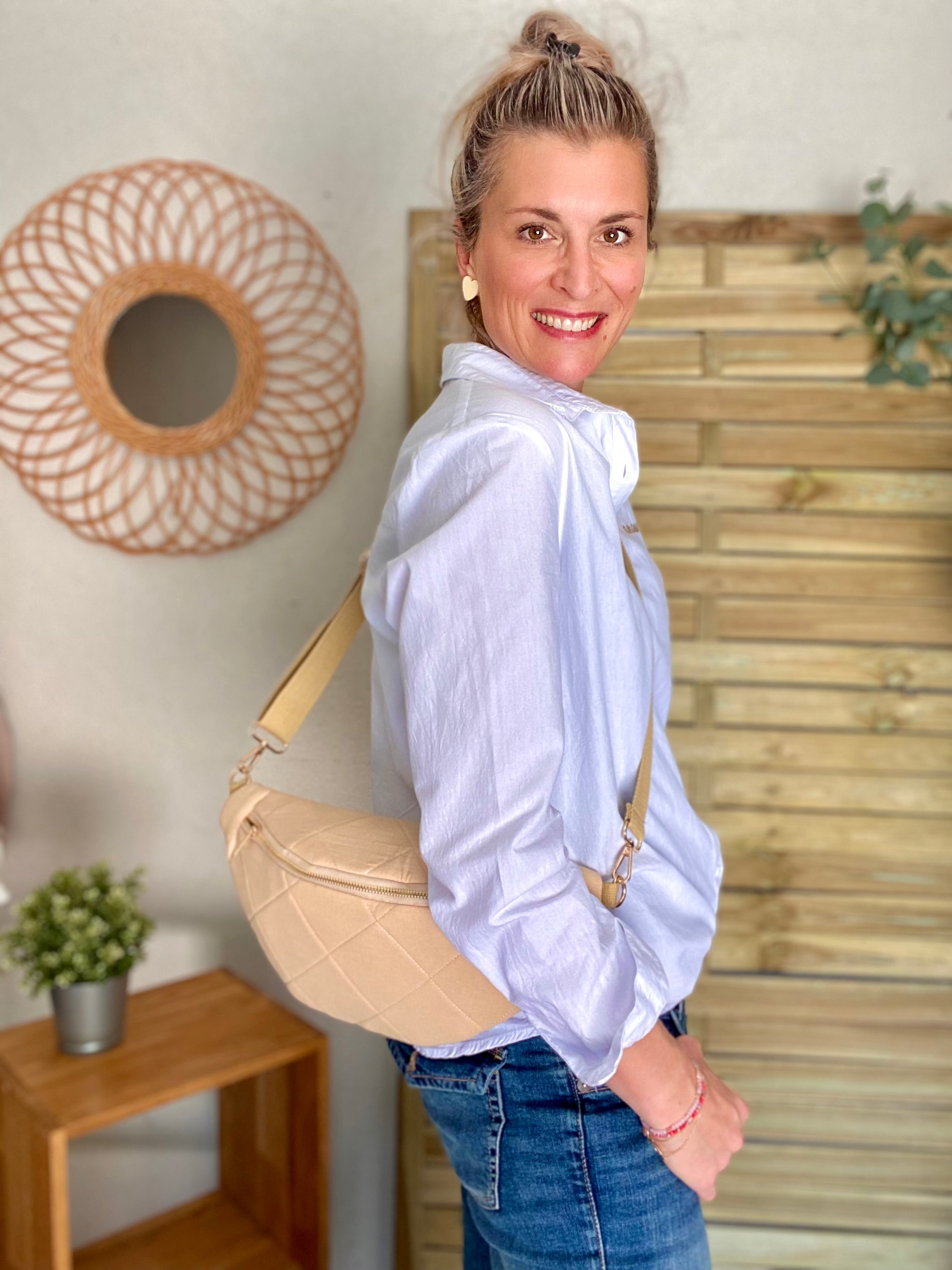 Sac banane XL gaze de coton surpiquée Ciao Boum - CARLY - Beige - FIN DE SÉRIE