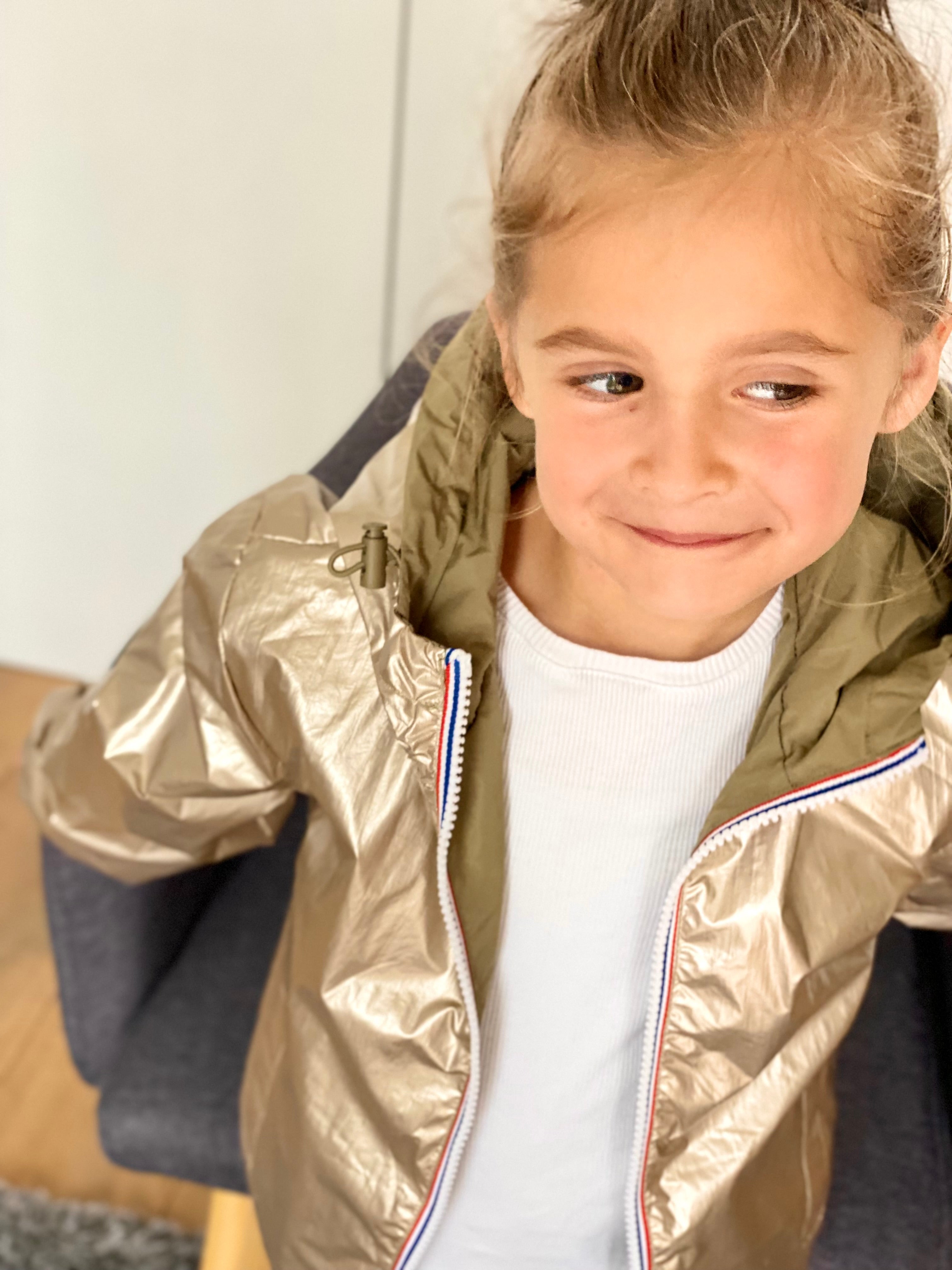 Veste Imperméable réversible mixte GARANCE KIDS - Kaki clair / Doré