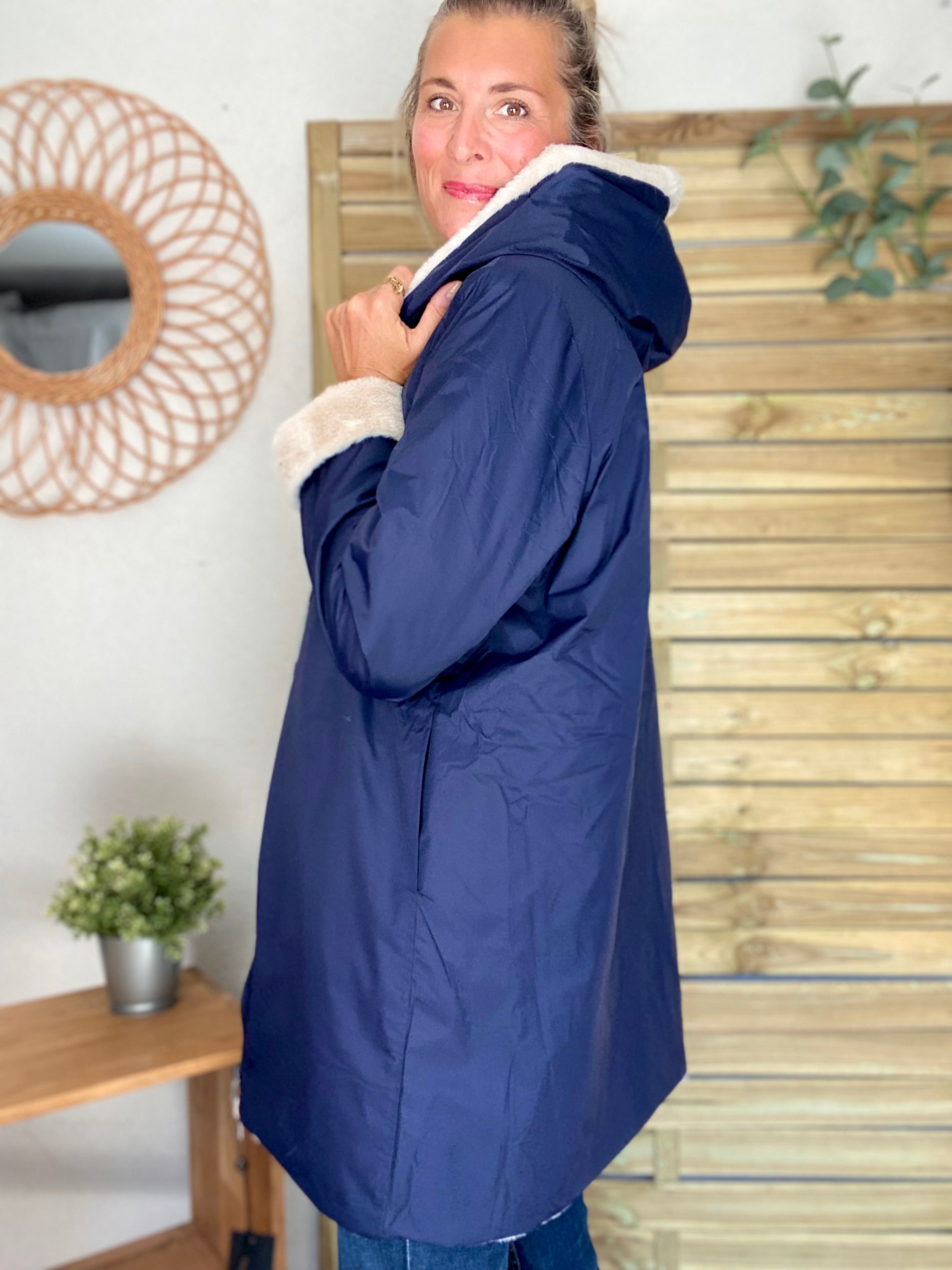 Parka Imperméable réversible fourrée Bleu marine / Beige ALIX - LAURA JO