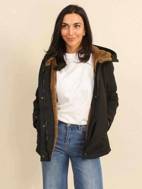 LAURA JO - Parka fourrée imperméable AMBRE MI-LONG - Noir / Camel