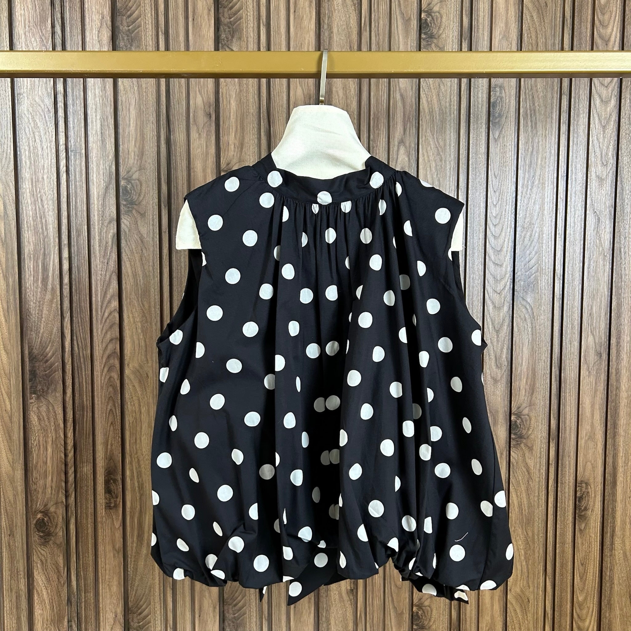 Top ballon à pois, dos ajouré PERLA noir