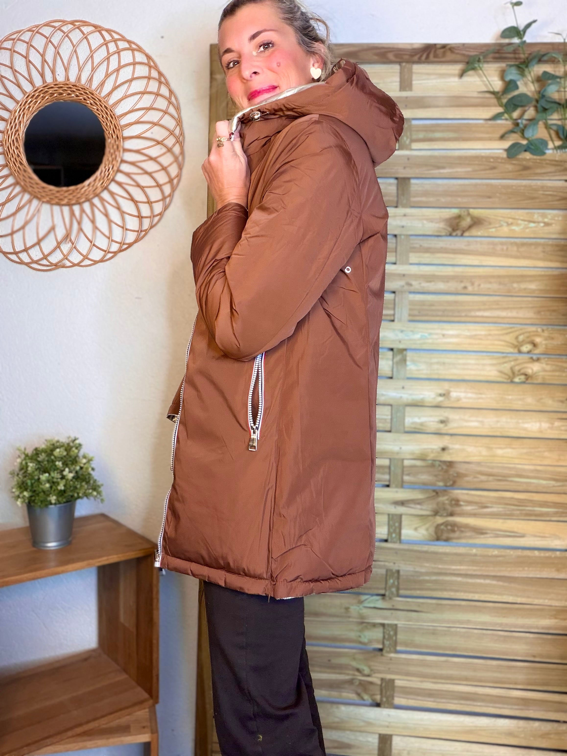 Doudoune imperméable réversible longue ANGÈLE LONG - Rouille choco - MELYA MELODY