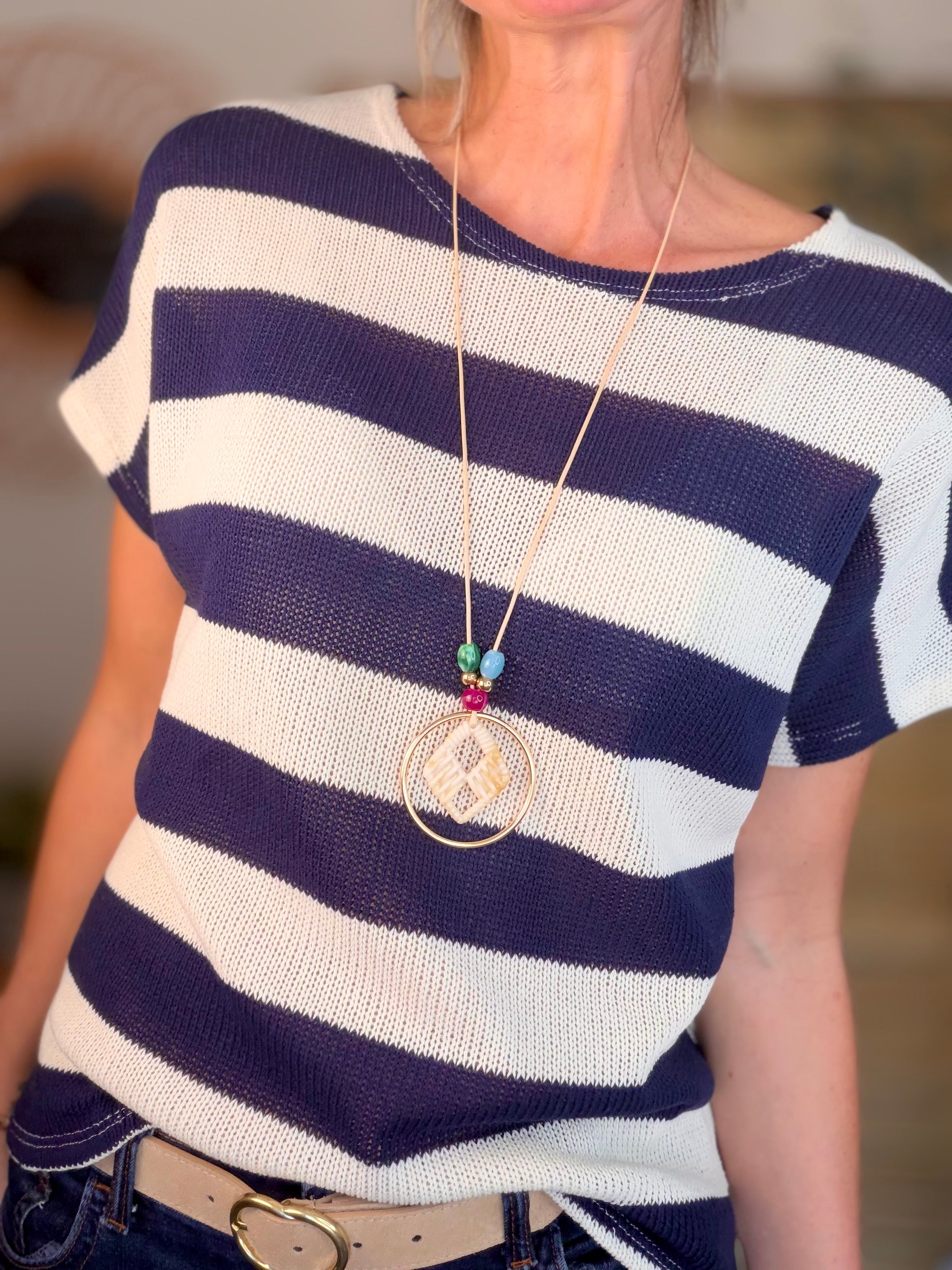 Top en maille rayé oversized KYARA + collier