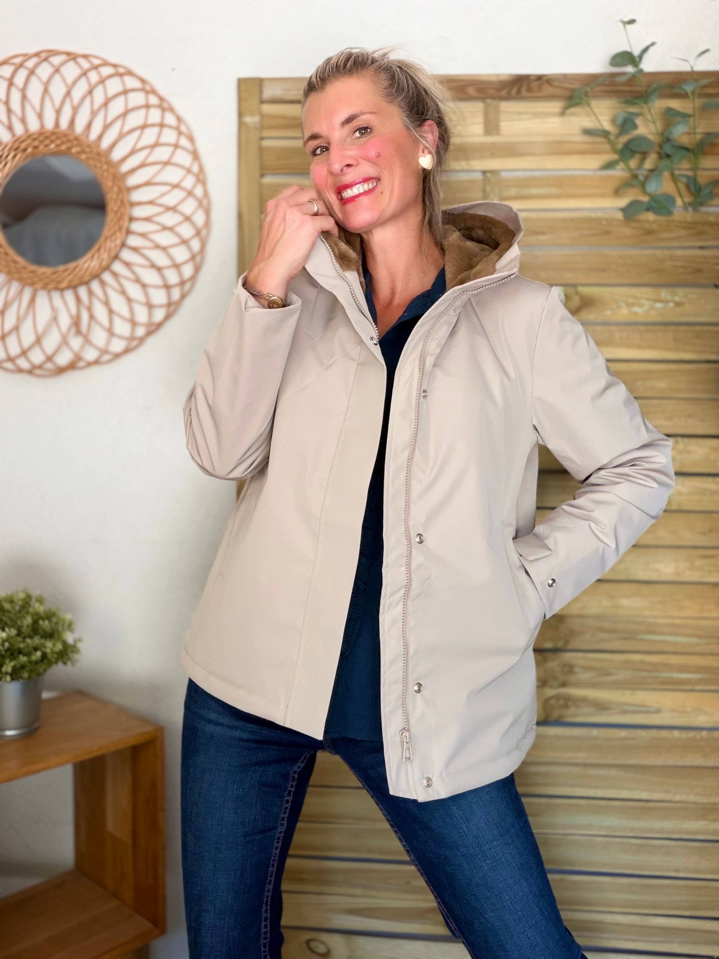 LAURA JO - Parka fourrée imperméable AMBRE MI-LONG - Beige / Camel