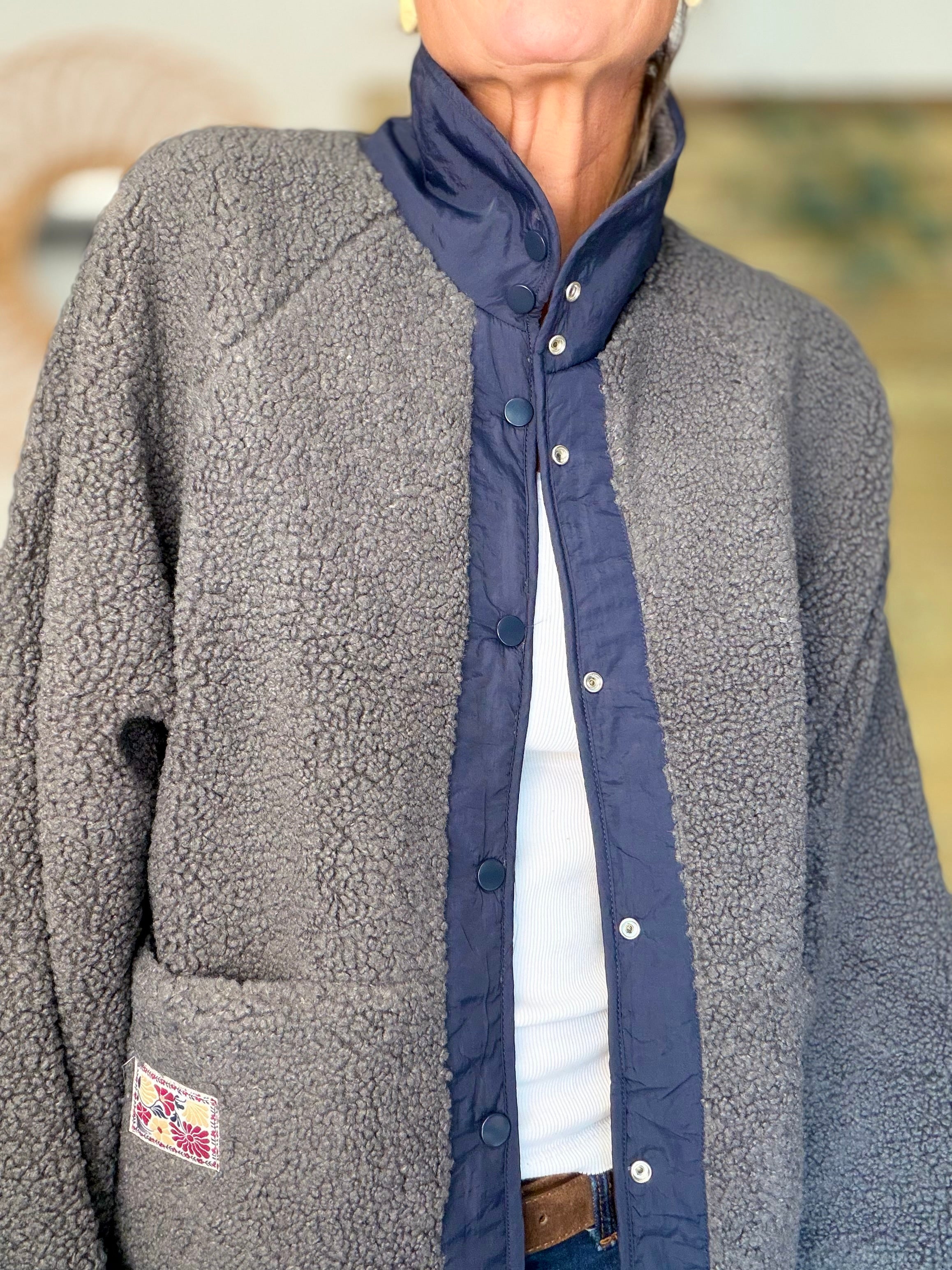 Veste matelassée réversible Sherpa AMÉLIE Bleu marine / Gris