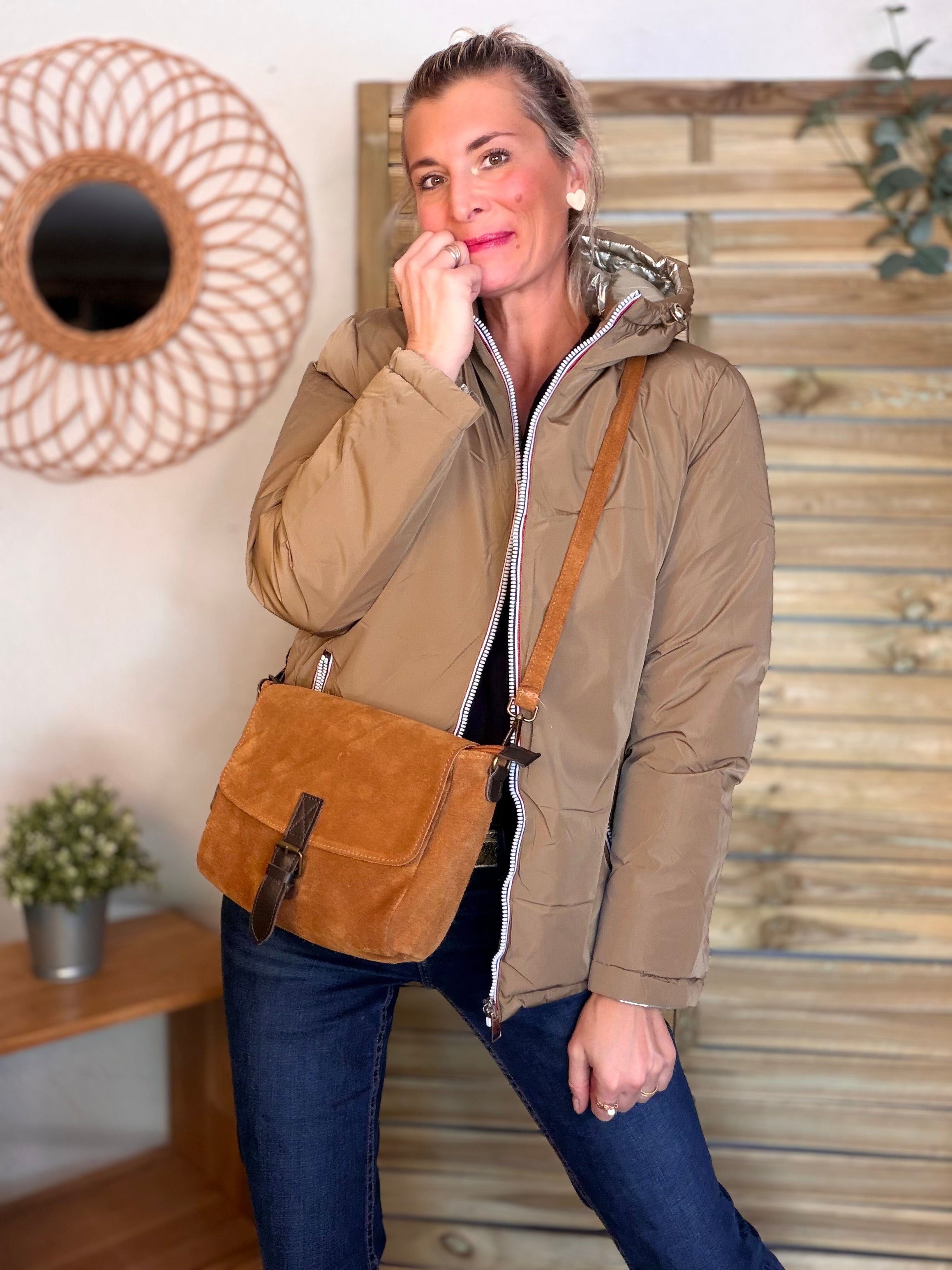 ⚡️ PÉPITES FRIDAY - Sac besace bandoulière en croute de cuir - FLAVIE - Camel