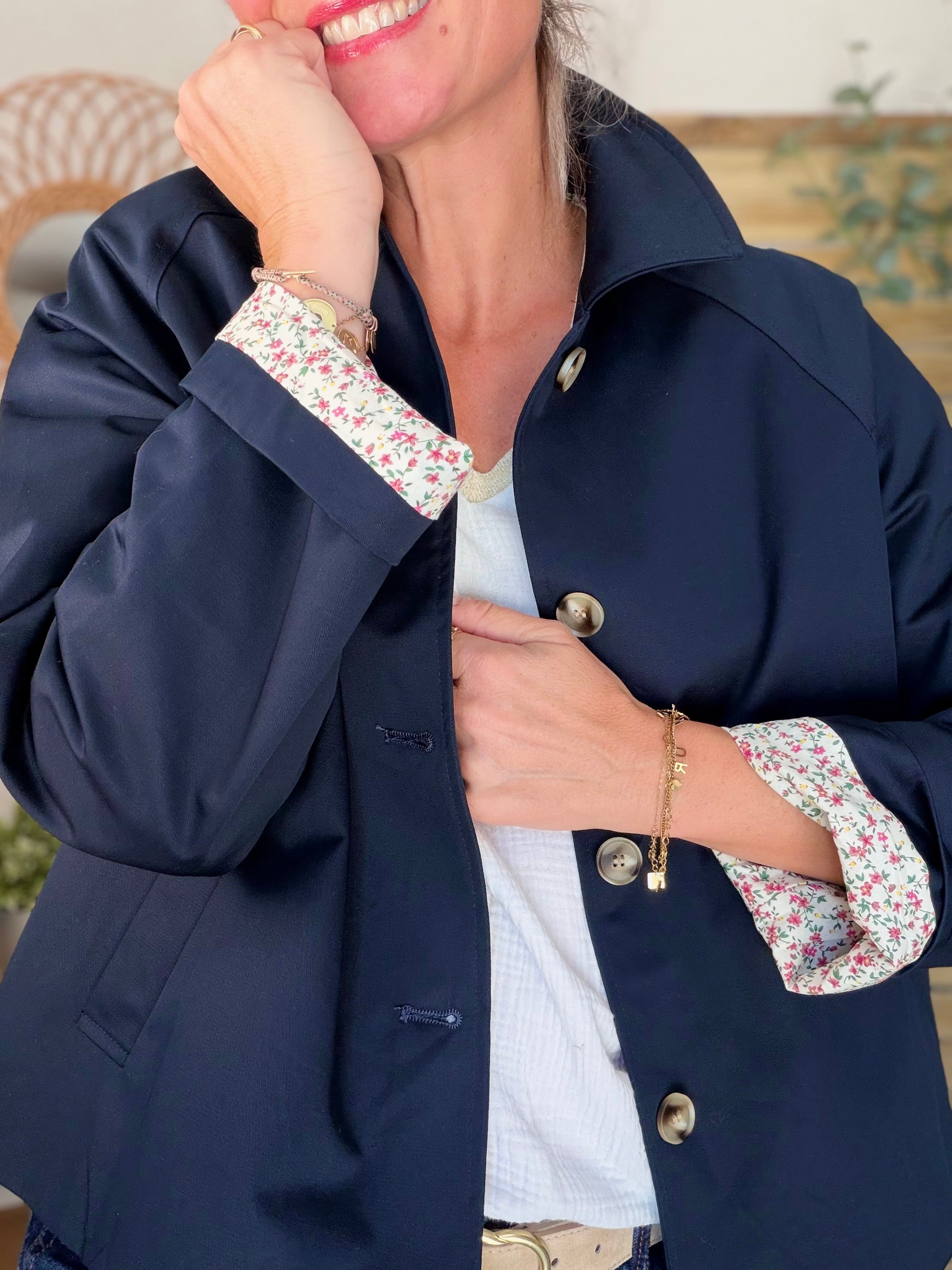 Veste Trench en coton avec Liberty - JOHAN Bleu marine