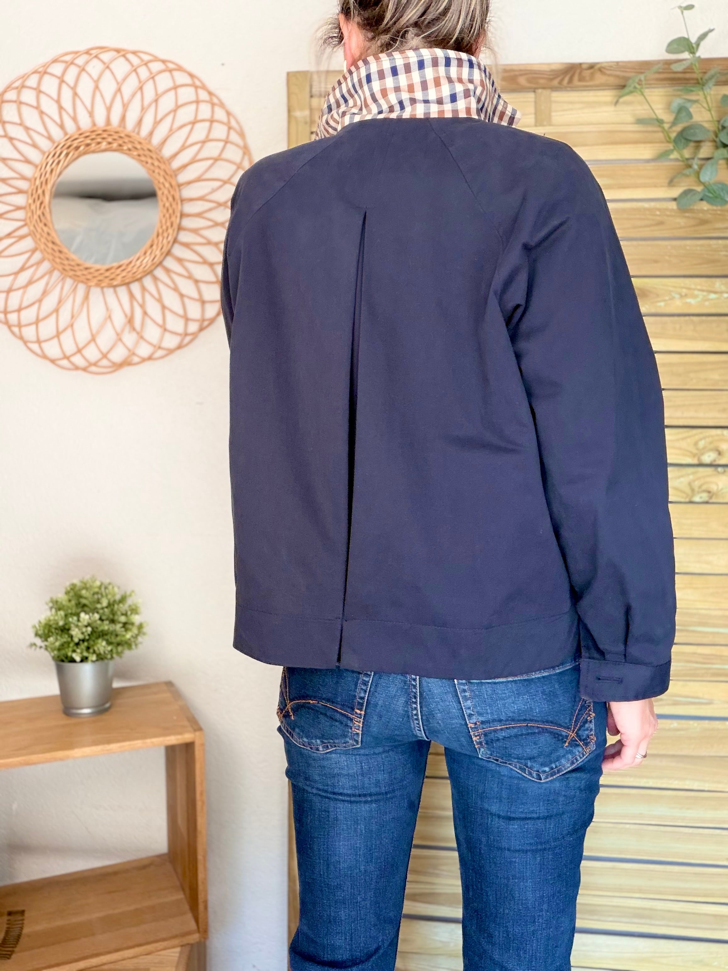 Veste Trench en coton avec carreaux - SOLÈNE Bleu marine