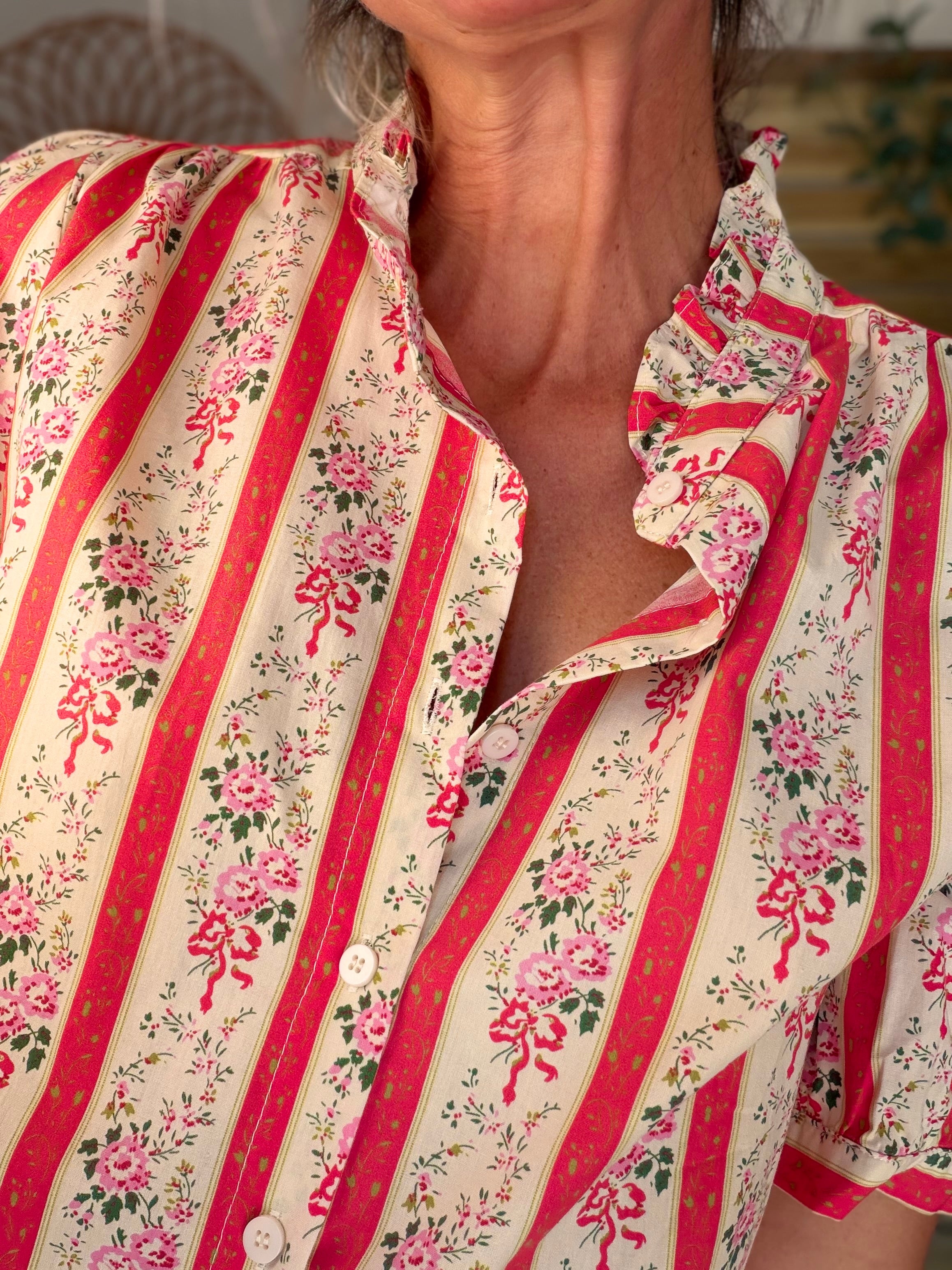 Blouse fleurie rayures VALENTINE Corail