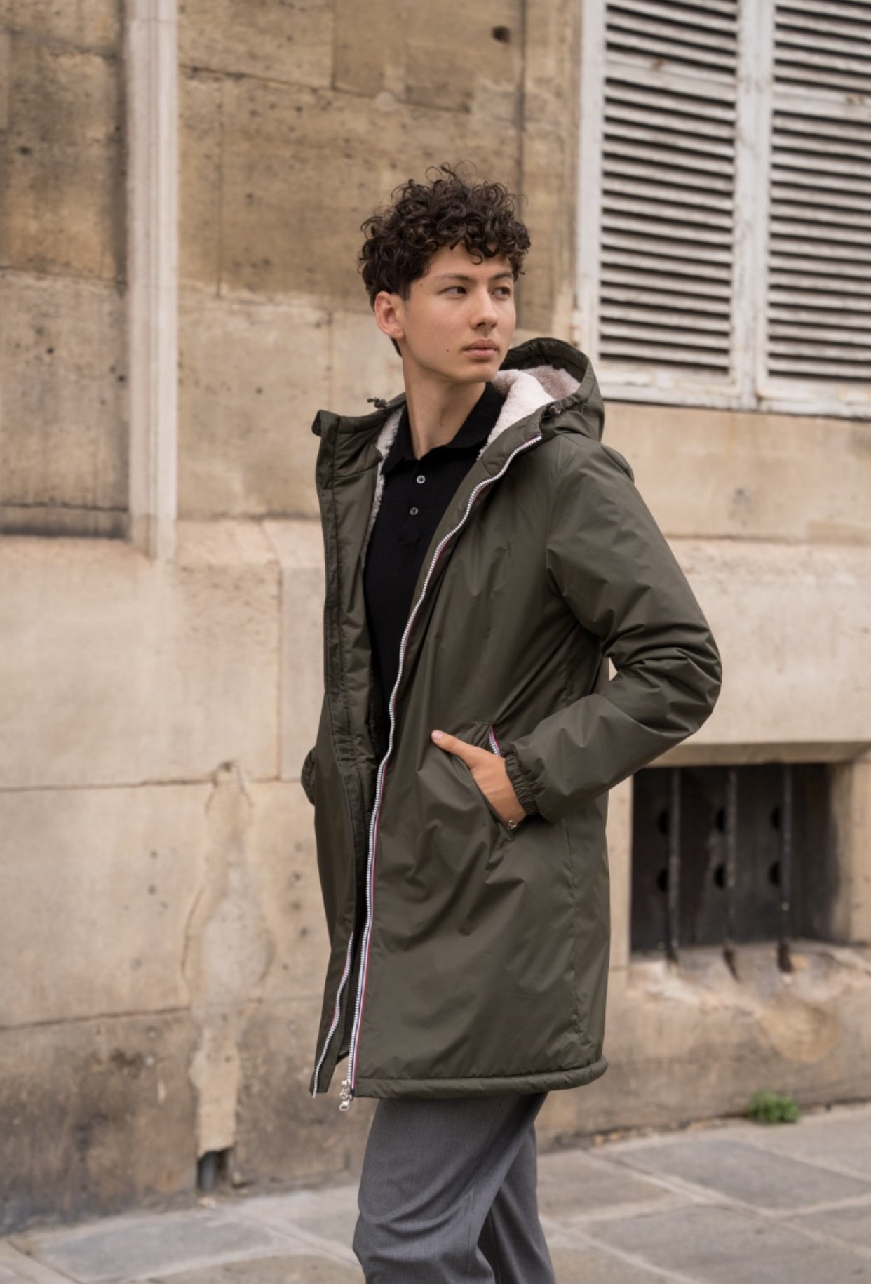 Parka Imperméable Homme LOUIS* LONG fourré sherpa - Kaki - Laura Jo