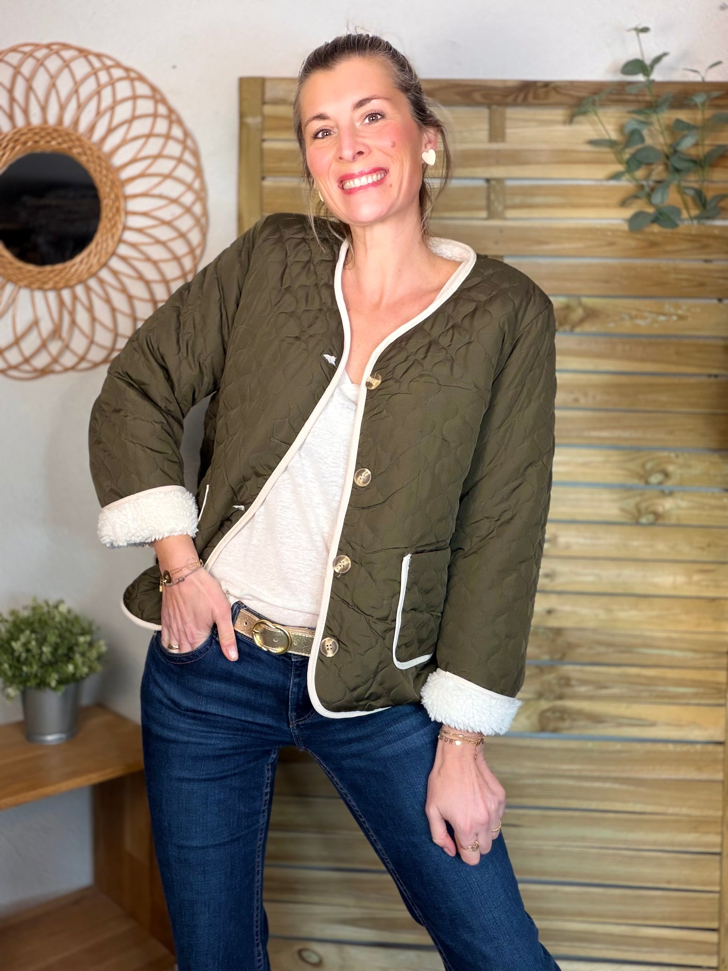 ⚡️ ARRIVAGE - Veste matelassée réversible Sherpa NOÉMIE Kaki