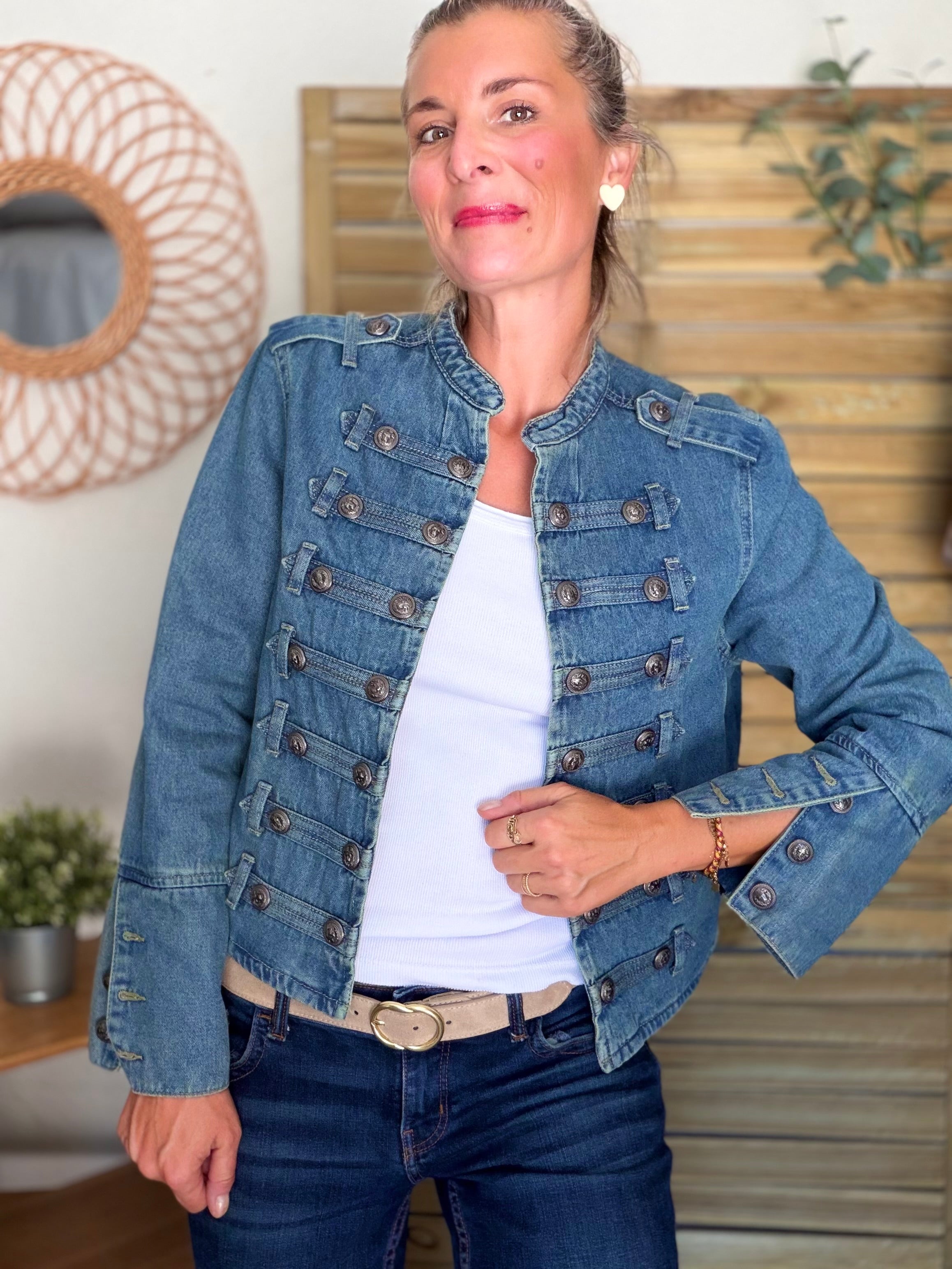 Veste courte en jean NAPOLÉON - Bleu Jean