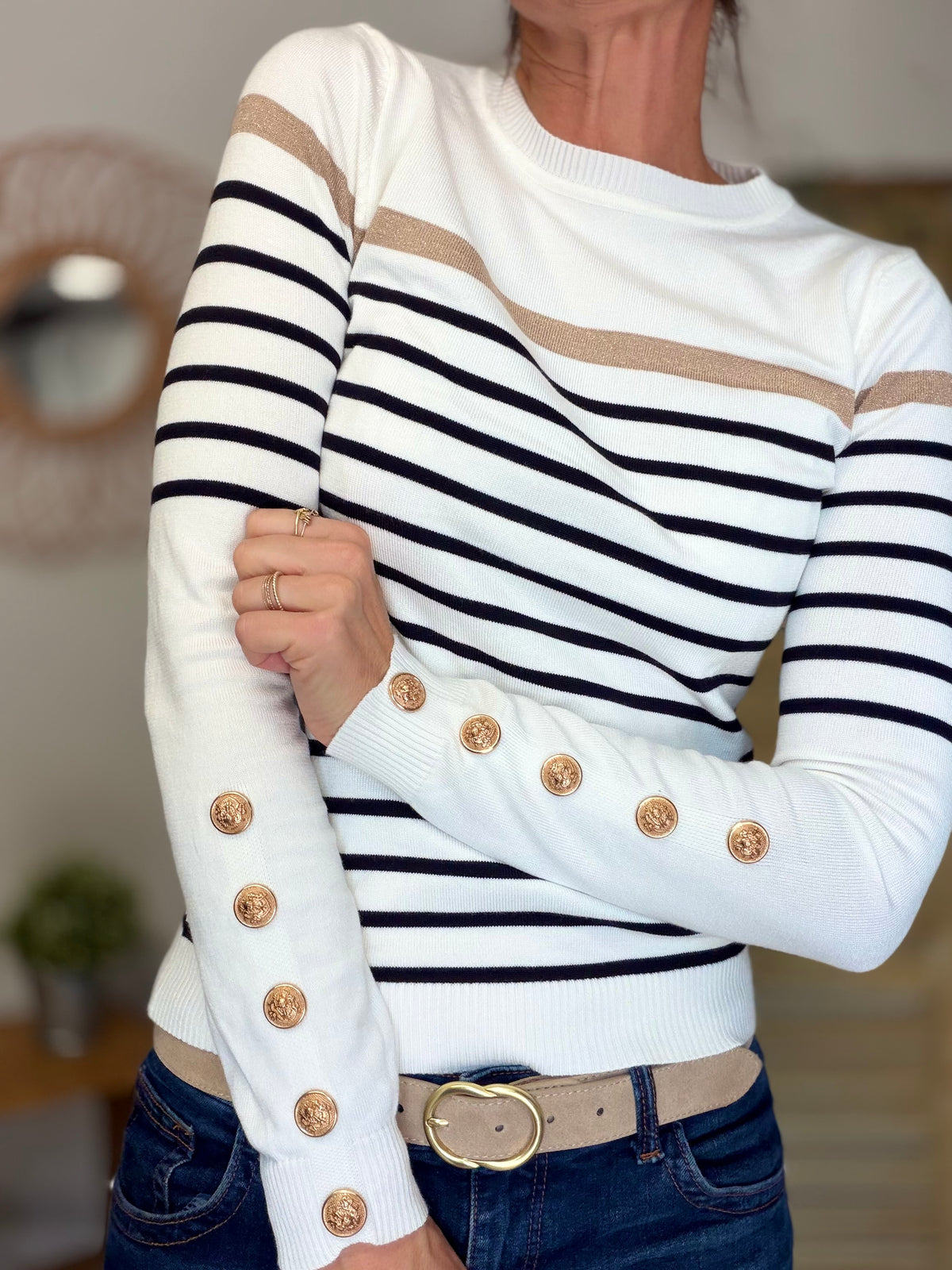 ⚡️ ARRIVAGE • Pull fin marinière ornement boutons doré LENAÏCK