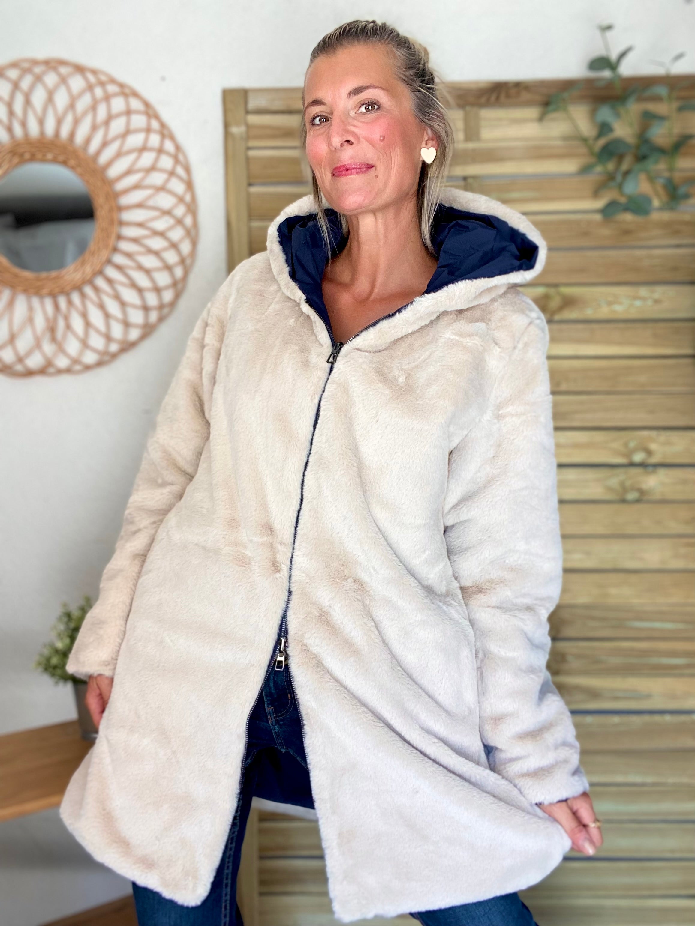 Parka Imperméable réversible fourrée Bleu marine / Beige ALIX - LAURA JO