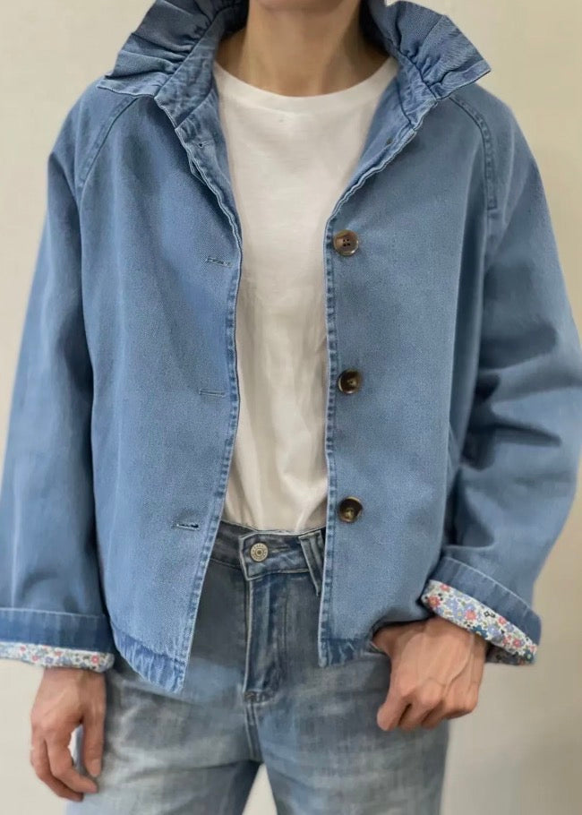 Veste Denim col victorien avec Liberty - VICKY Jean
