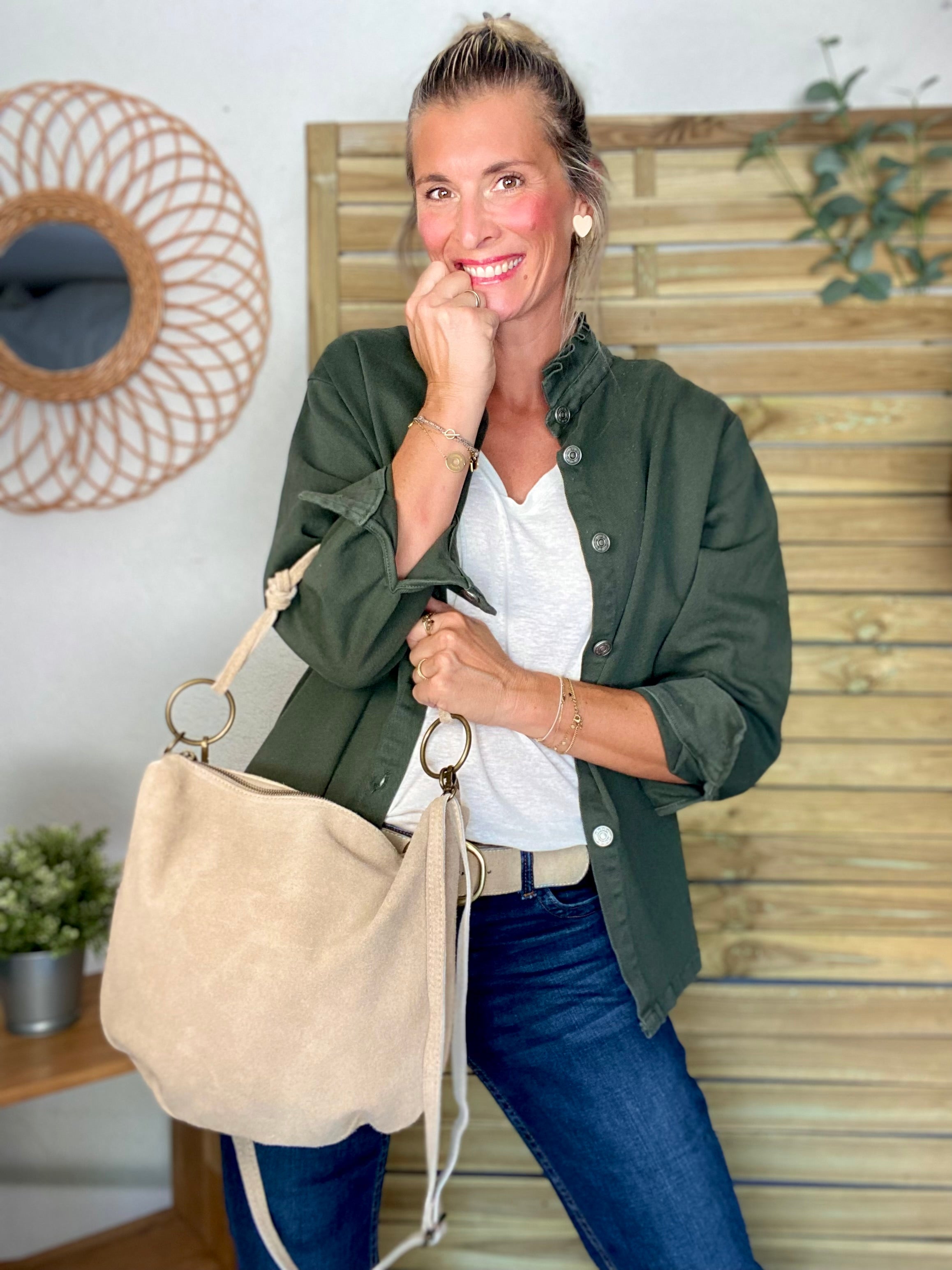 Sac en cuir daim SCOTT - Beige