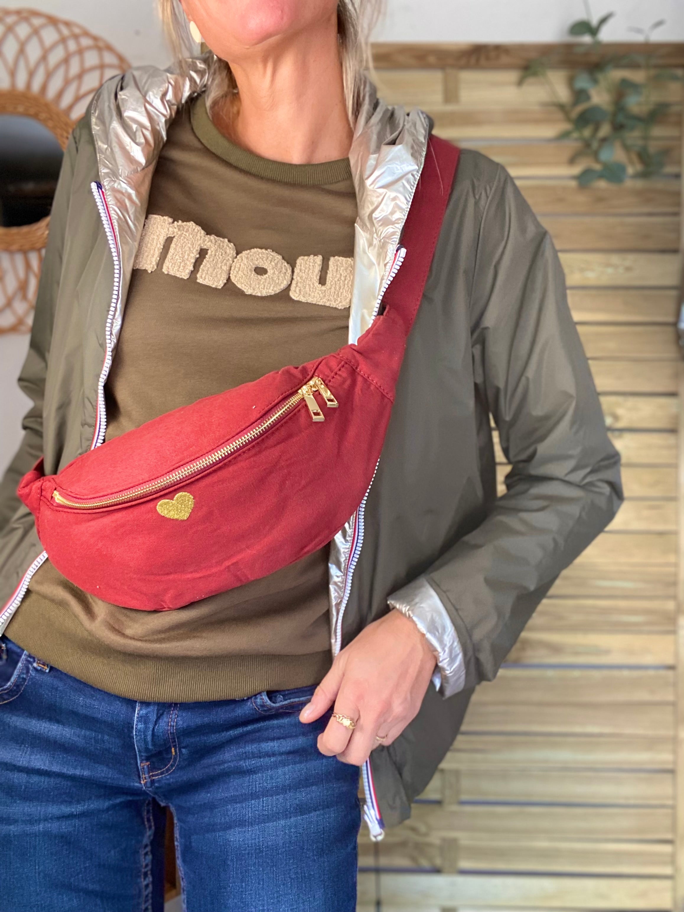 Sac banane en coton Coeur brodé 💛 CASSIDY - Bordeaux