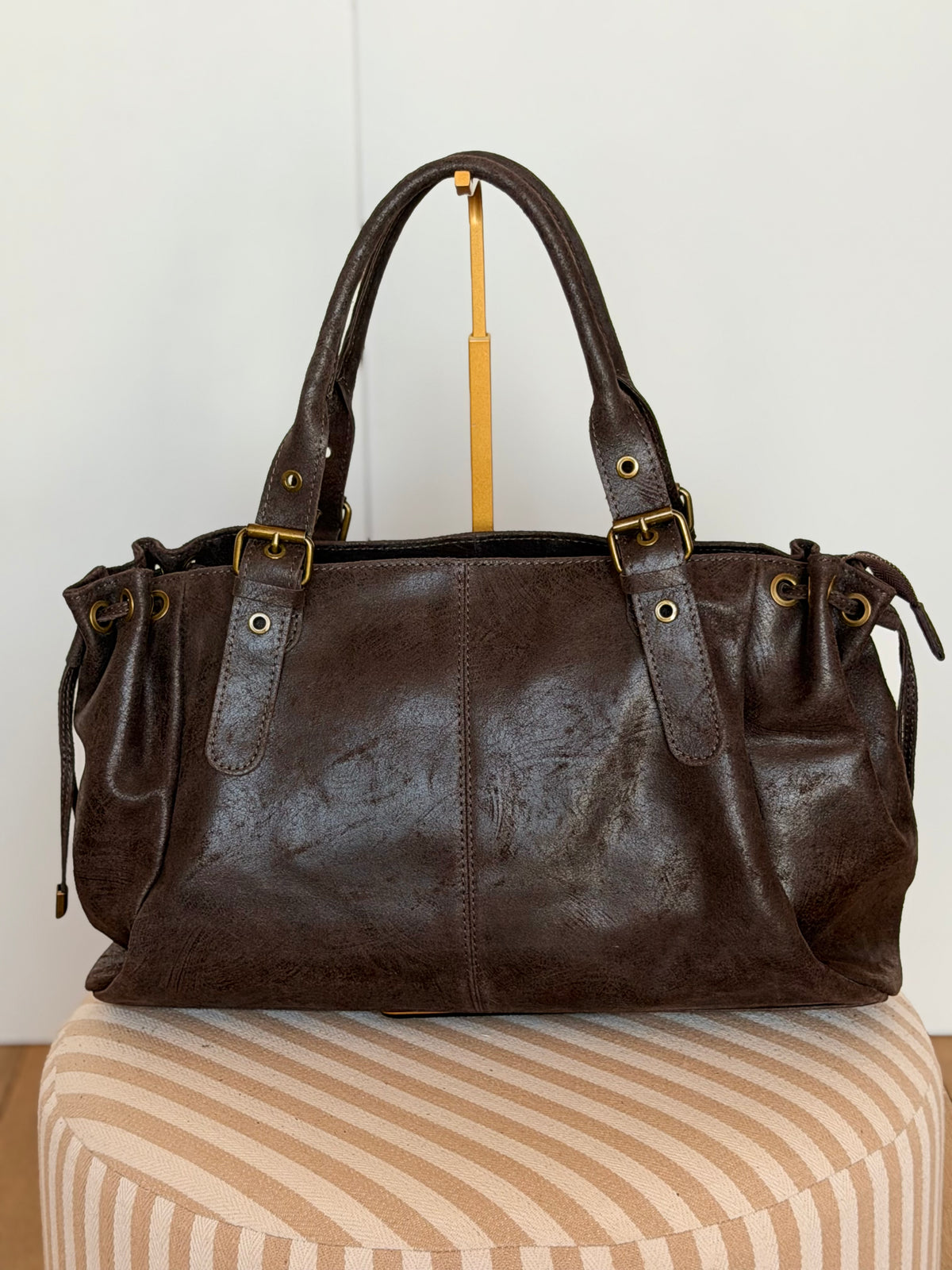 Sac cabas XL en cuir vieilli • COOPER Chocolat
